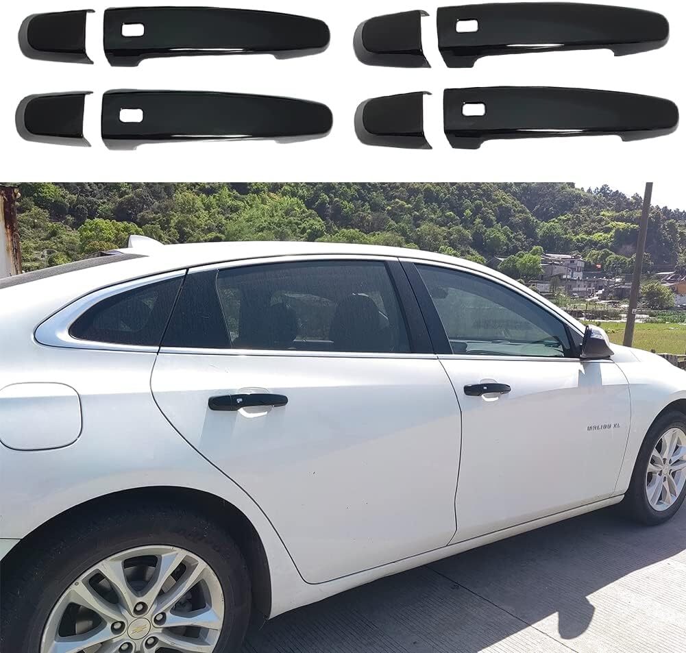 Door Handle Cover For 16-2025 Chevrolet Malibu Glossy Black with 4 Smart Keyhole
