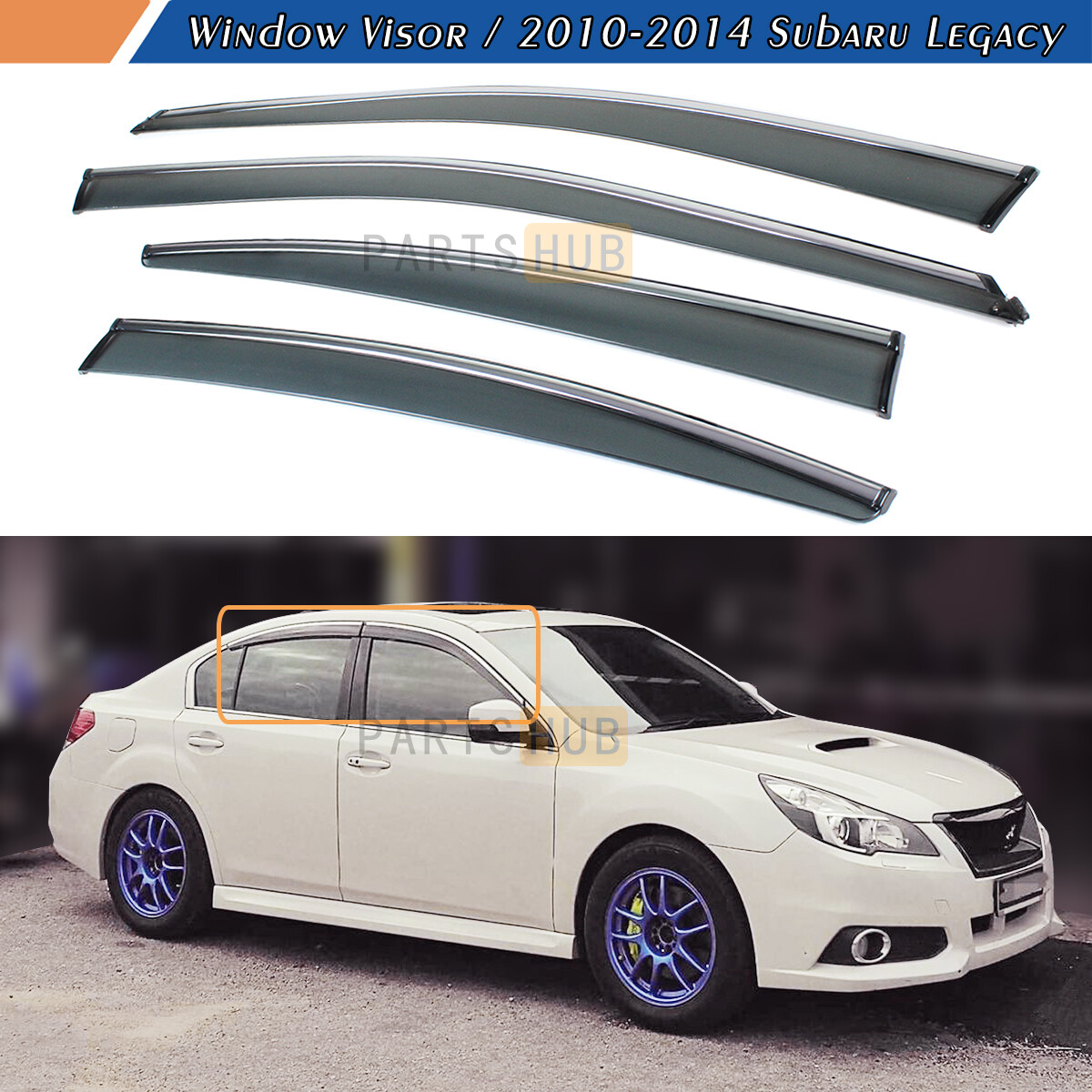 For 2010-14 Subaru Legacy Sedan Chrome Trim Smoke Tinted Window Visor Rain Guard