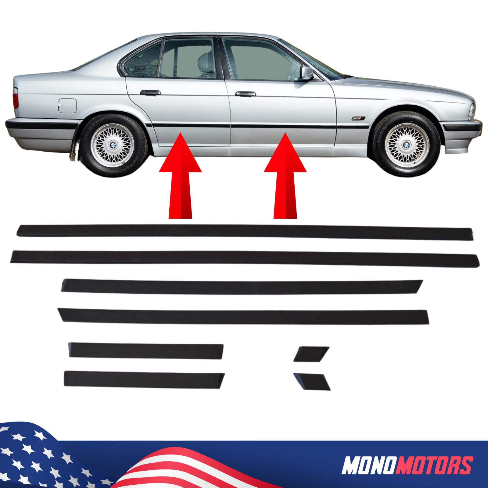 BODY SIDE MOULDING TRIM For BMW E34 DOOR IMPACT SEDAN SERIES FREE FAST SHIPPING