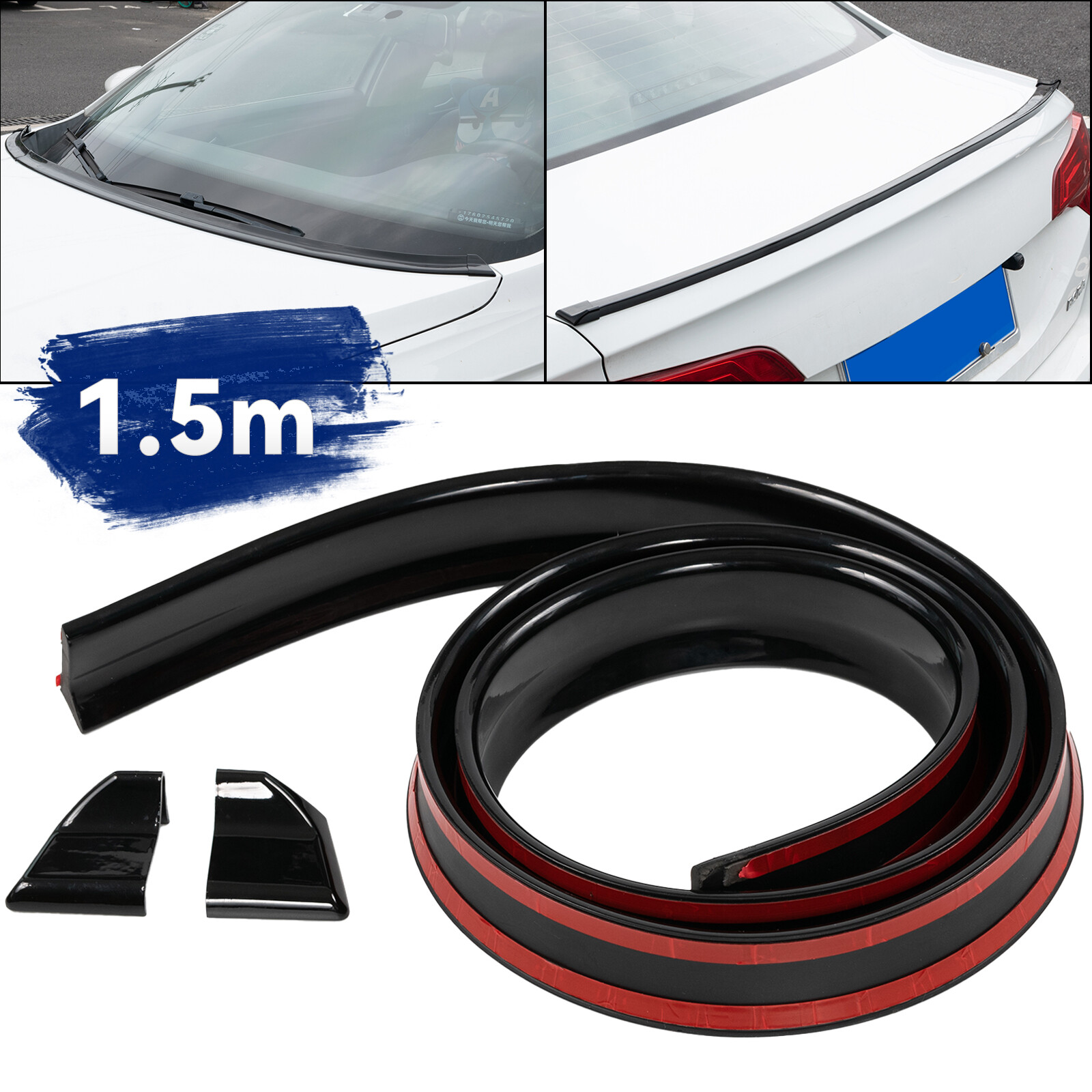 Universal 4.9ft Glossy Black Car Rear Roof Tail Trunk Spoiler Wing Lip Trim Kits