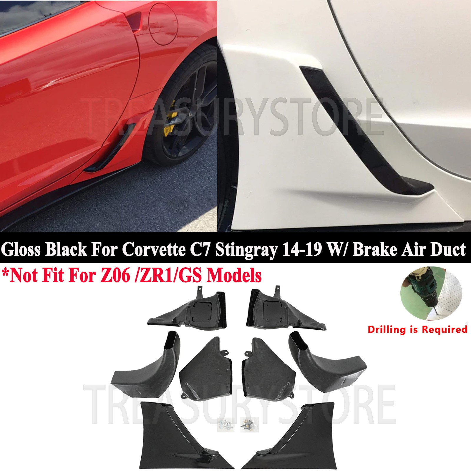 Rear Fender Scoop Brake Air Duct For Corvette C7 Stingray 2014-2019 Glossy Black