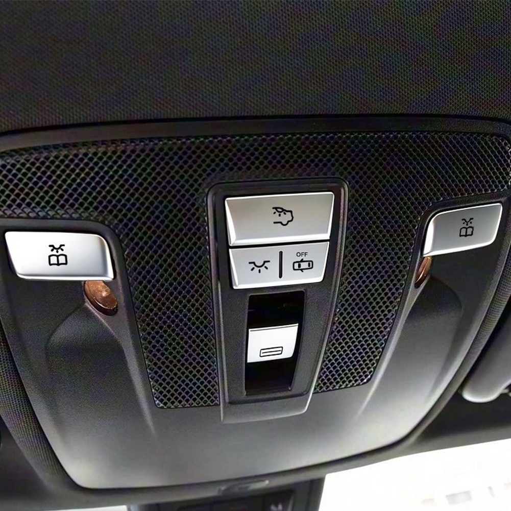 5pcs Silver Roof Reading Lamp Button Patch for Mercedes Car Interior Trim Set