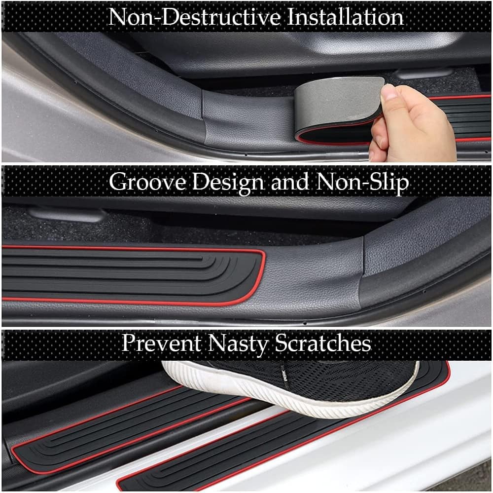 4PCS Red Border Rubber For Audi Car Sedan Door Scuff Sill Cover Panel Protector
