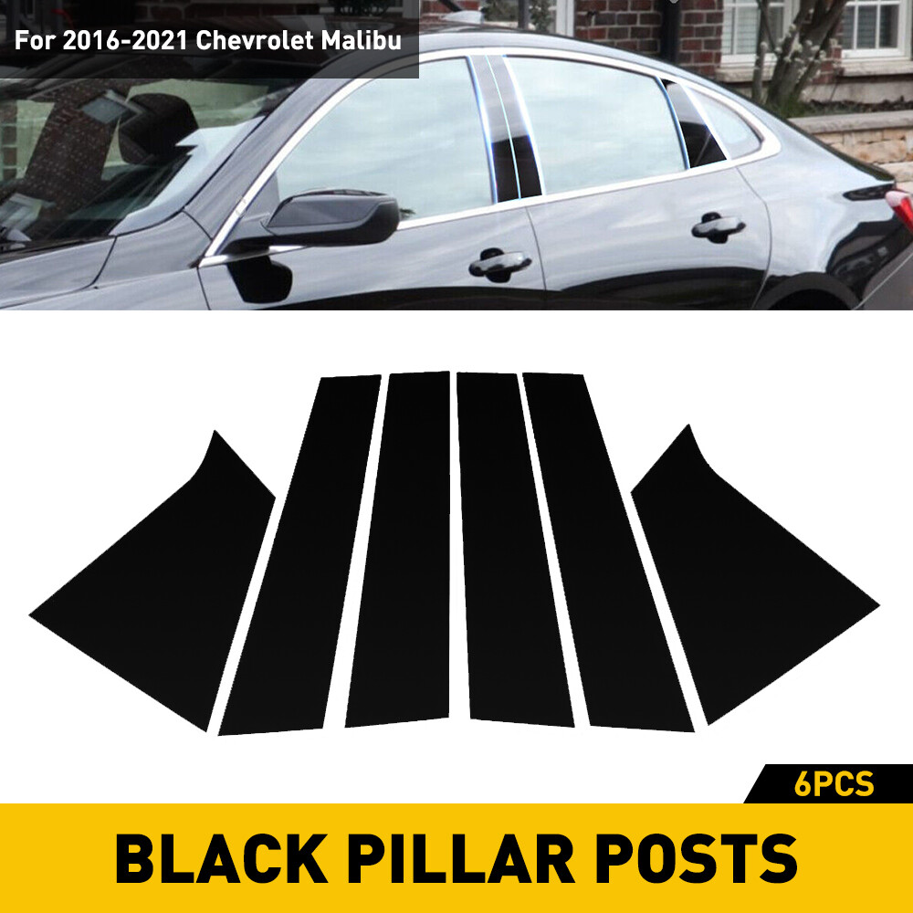 6pcs Glossy Black Pillar Posts Door Trim Cover For Chevrolet Malibu 2016-2021