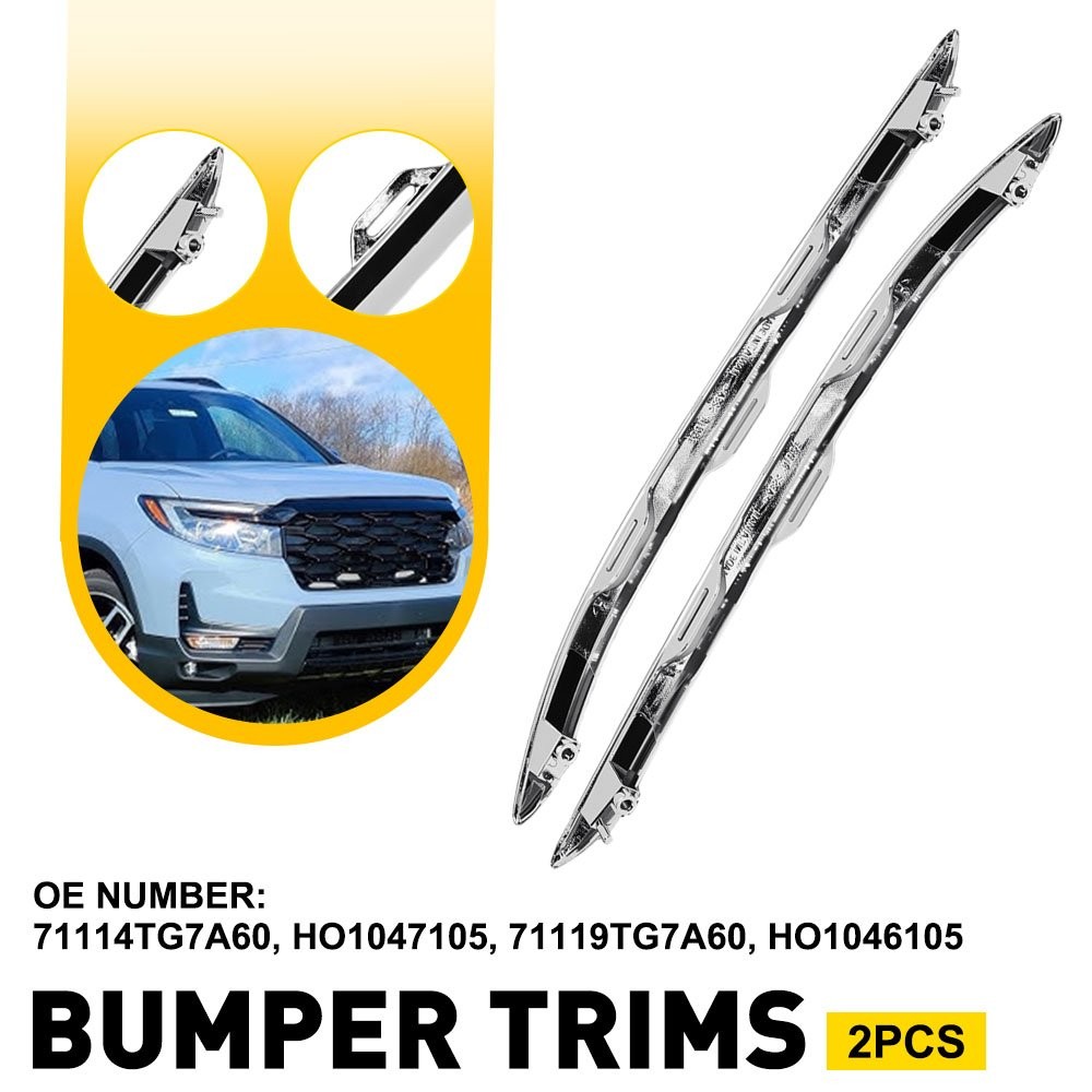 Front Bumper Cover Molding Trim For 19-2022 Honda Pilot Gloss Chrome Left Right