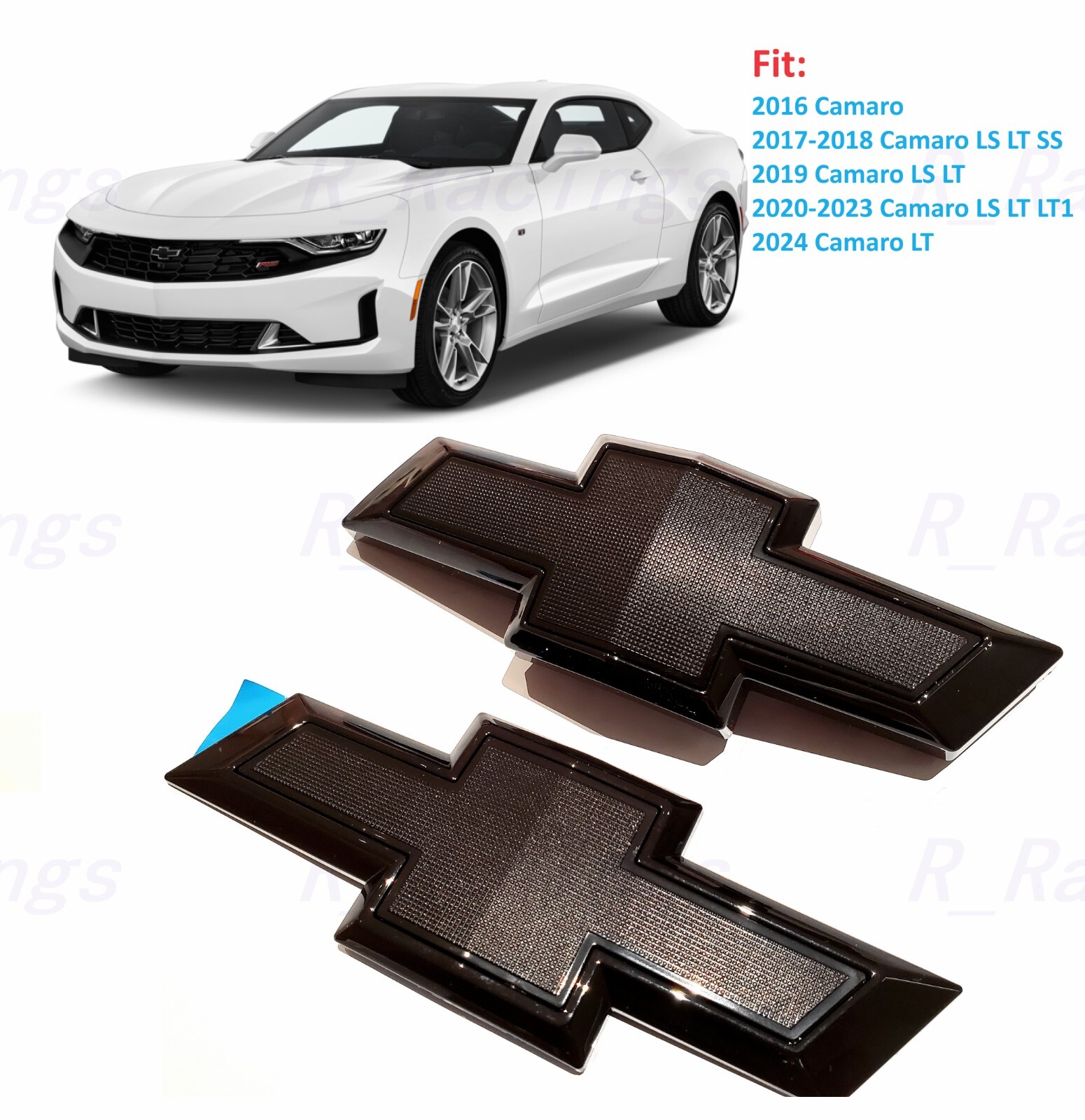 Front Rear Gloss Black Bowtie Emblems Fit For 2016-2024 Chevrolet Camaro Custom
