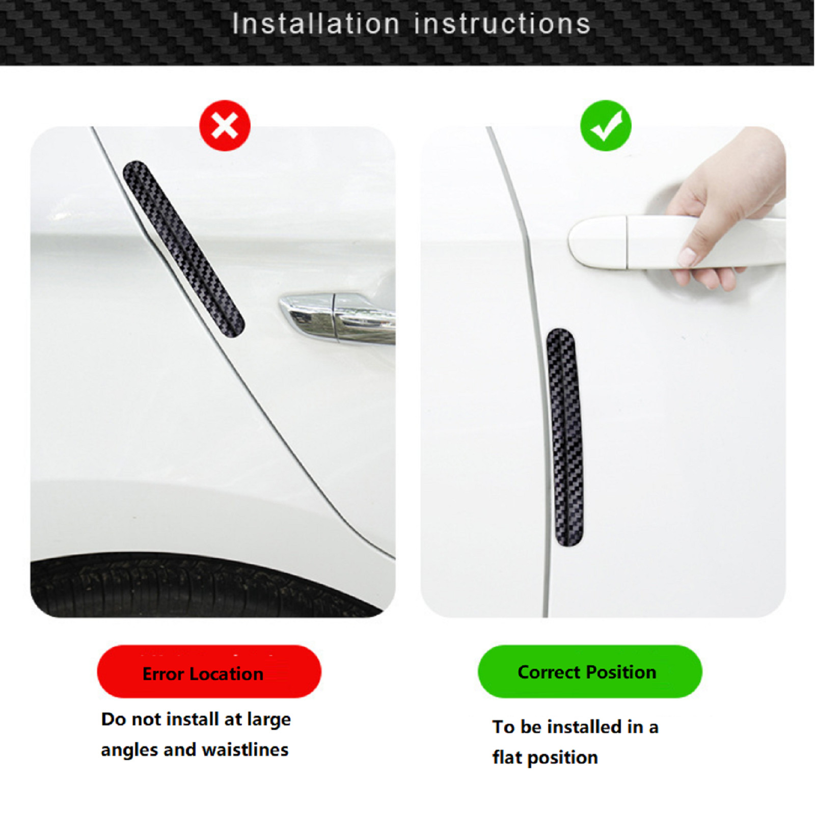 4Pcs High Hardness Anti-collision Strip Protection Car Door Carbon Fiber Texture