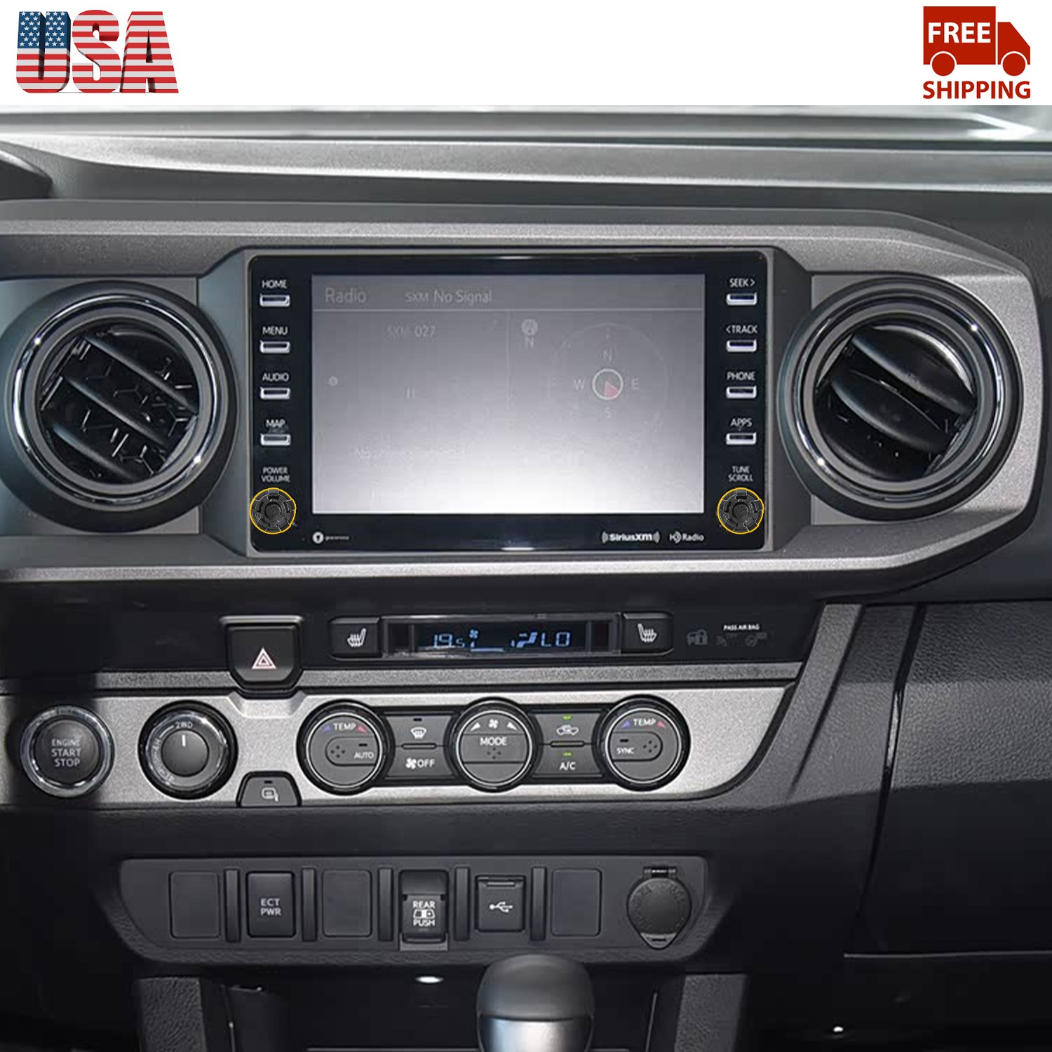2 Pieces Set Black ABS Audio Stereo Control Knob Switch For Toyota Tacoma 16-23