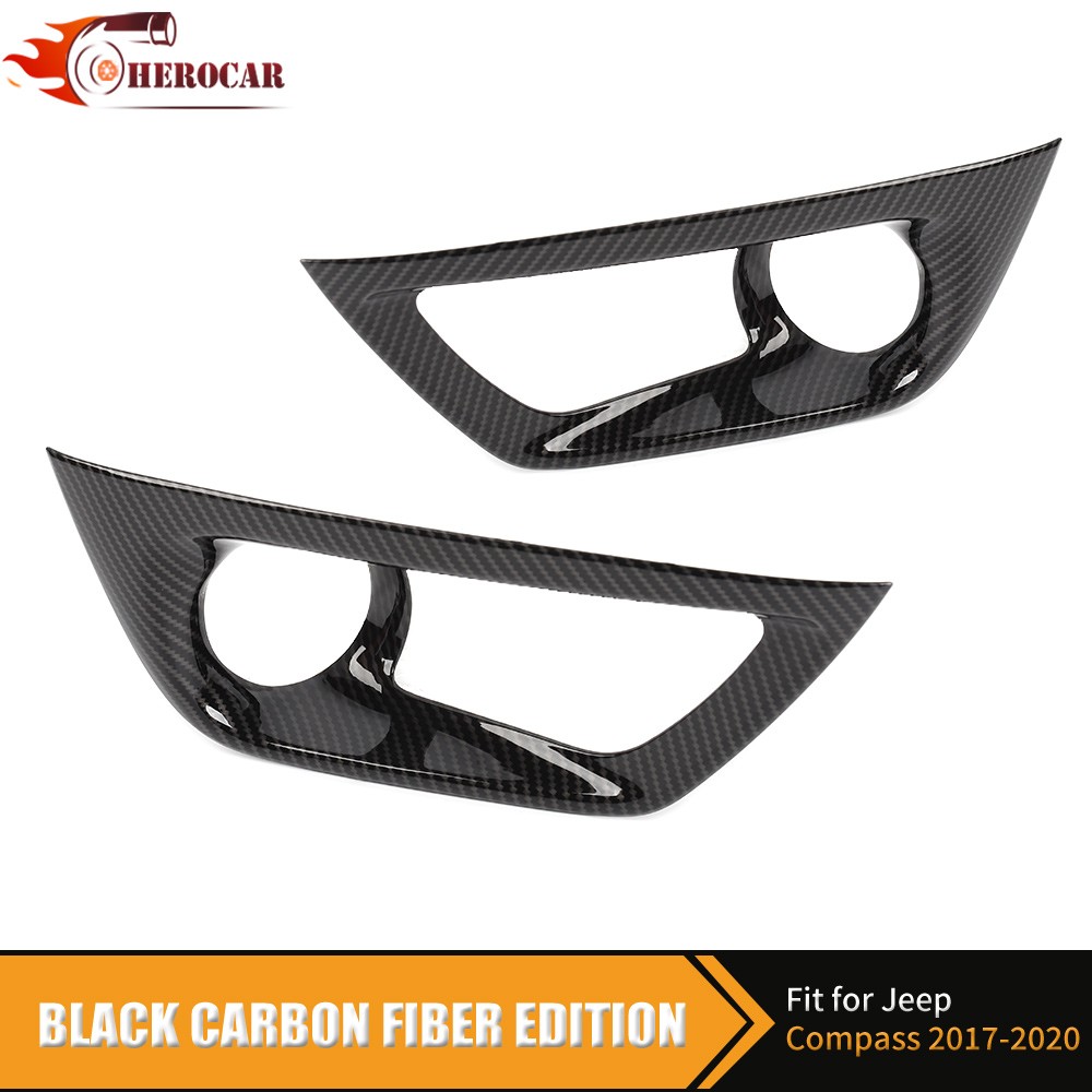 2PCS Carbon Fiber Front Fog Light Lamp Trim for Jeep Compass 2017-20 Accessories