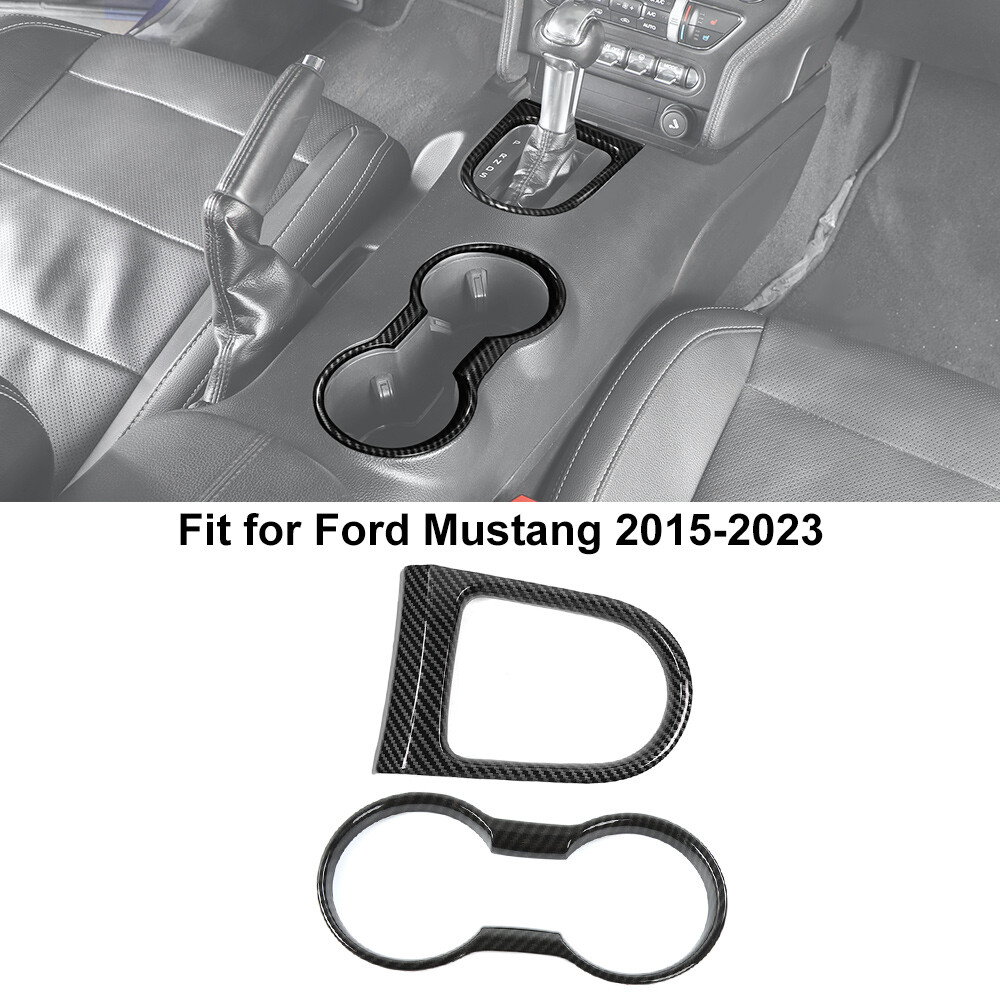 Carbon Fiber Cup Holder Insert &Gear Shift Frame Trim Cover for Ford Mustang 15+