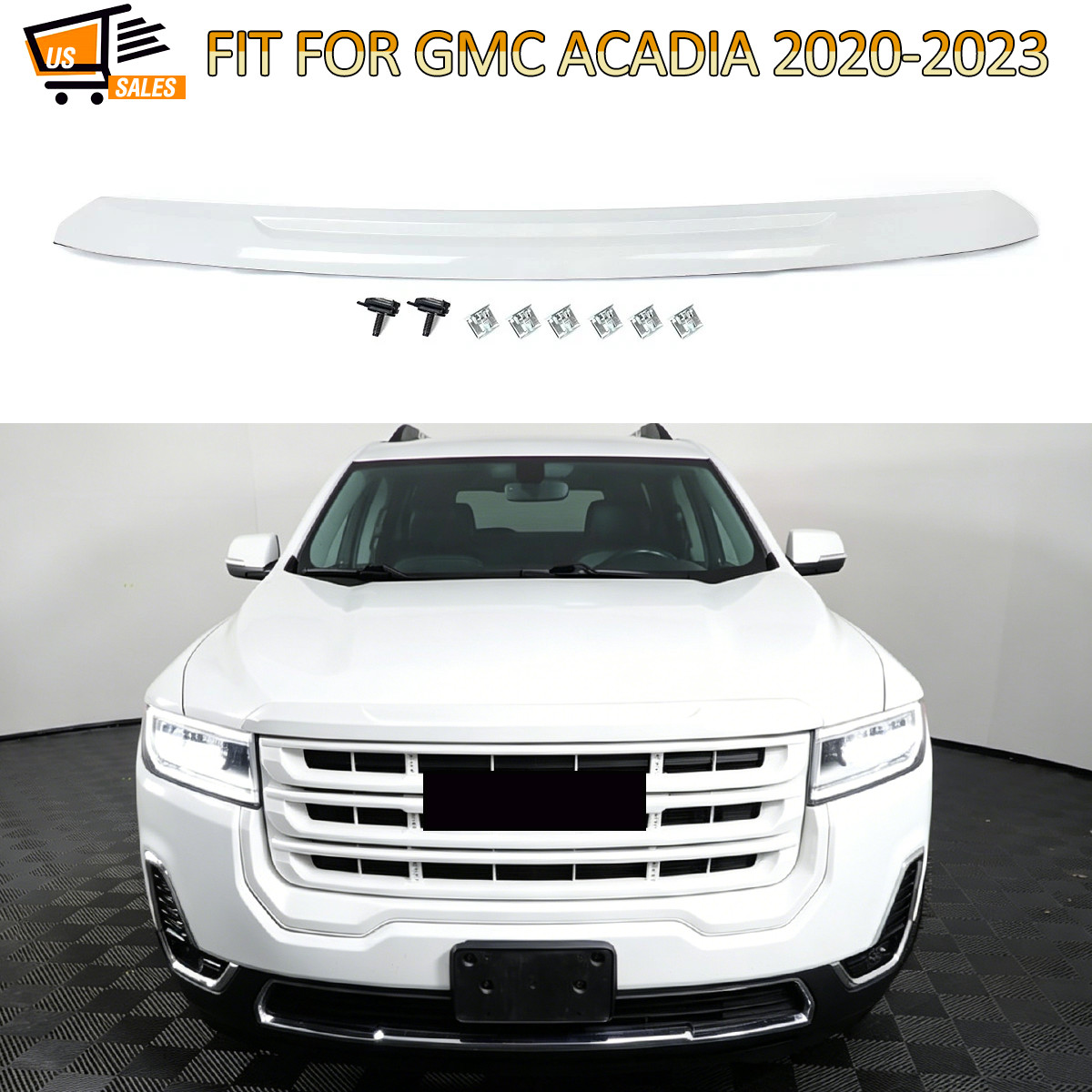 Summit White Hood Molding Trim Front Upper Grille Cover For 2020-2023 GMC Acadia