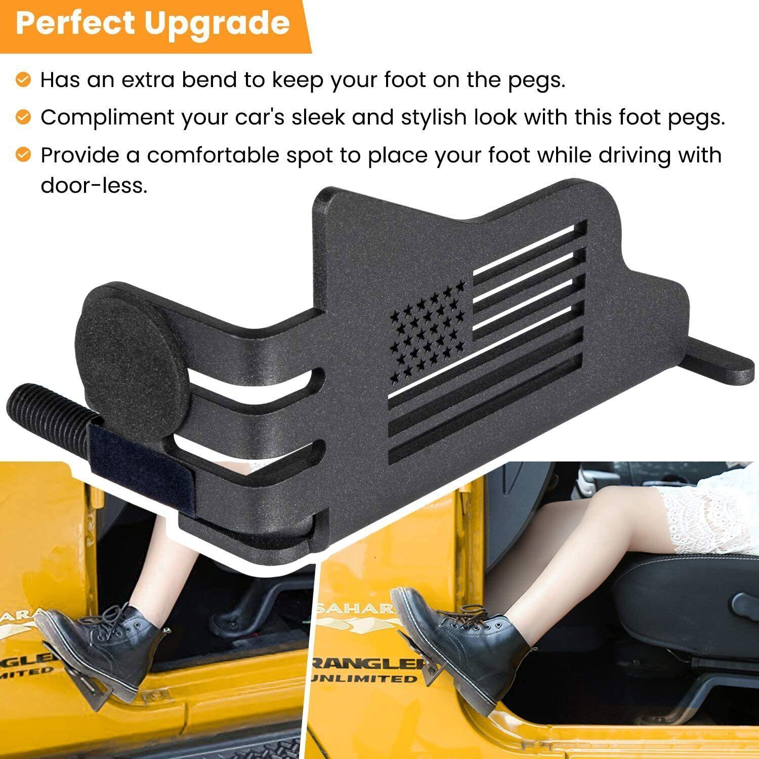 Front Door Metal Rest Pedals Foot Pegs For 2007-2022 Jeep Wrangler JK JKU JL JLU