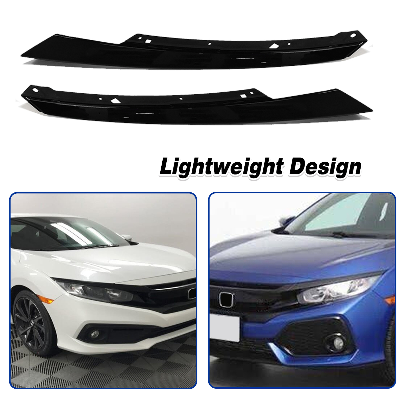 Headlight Eyelid Eyebrows Cover For 19-21 Honda Civic Type-R Style Gloss Black