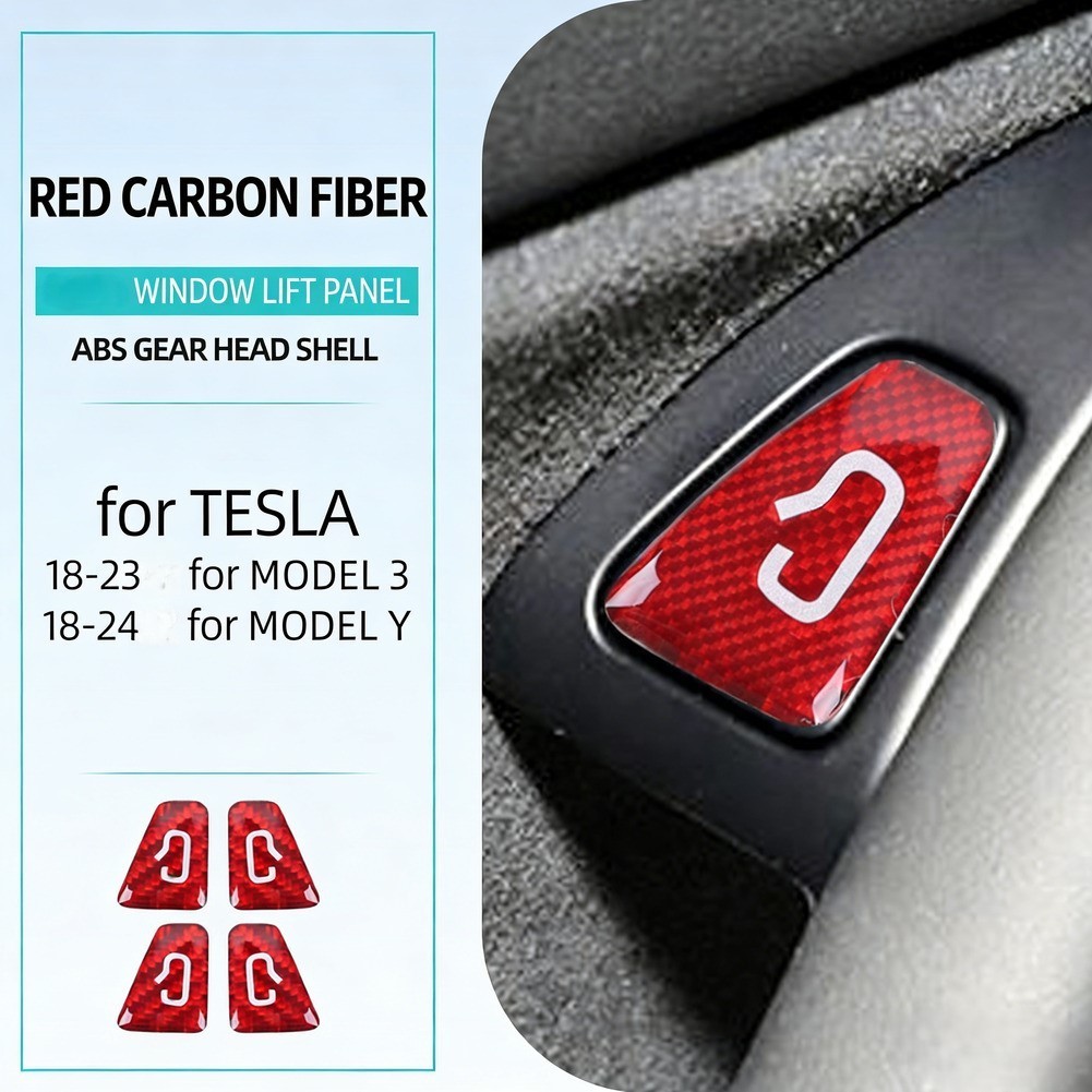 Carbon Fiber Texture Door Switch Button Cover for Tesla For Model 3 Y Interior