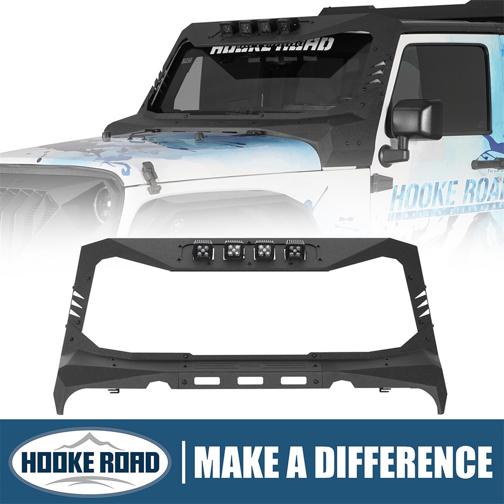 Hooke Road Windshield Frame Cover Roof Sun Visor Cowl for 07-18 Jeep Wrangler JK