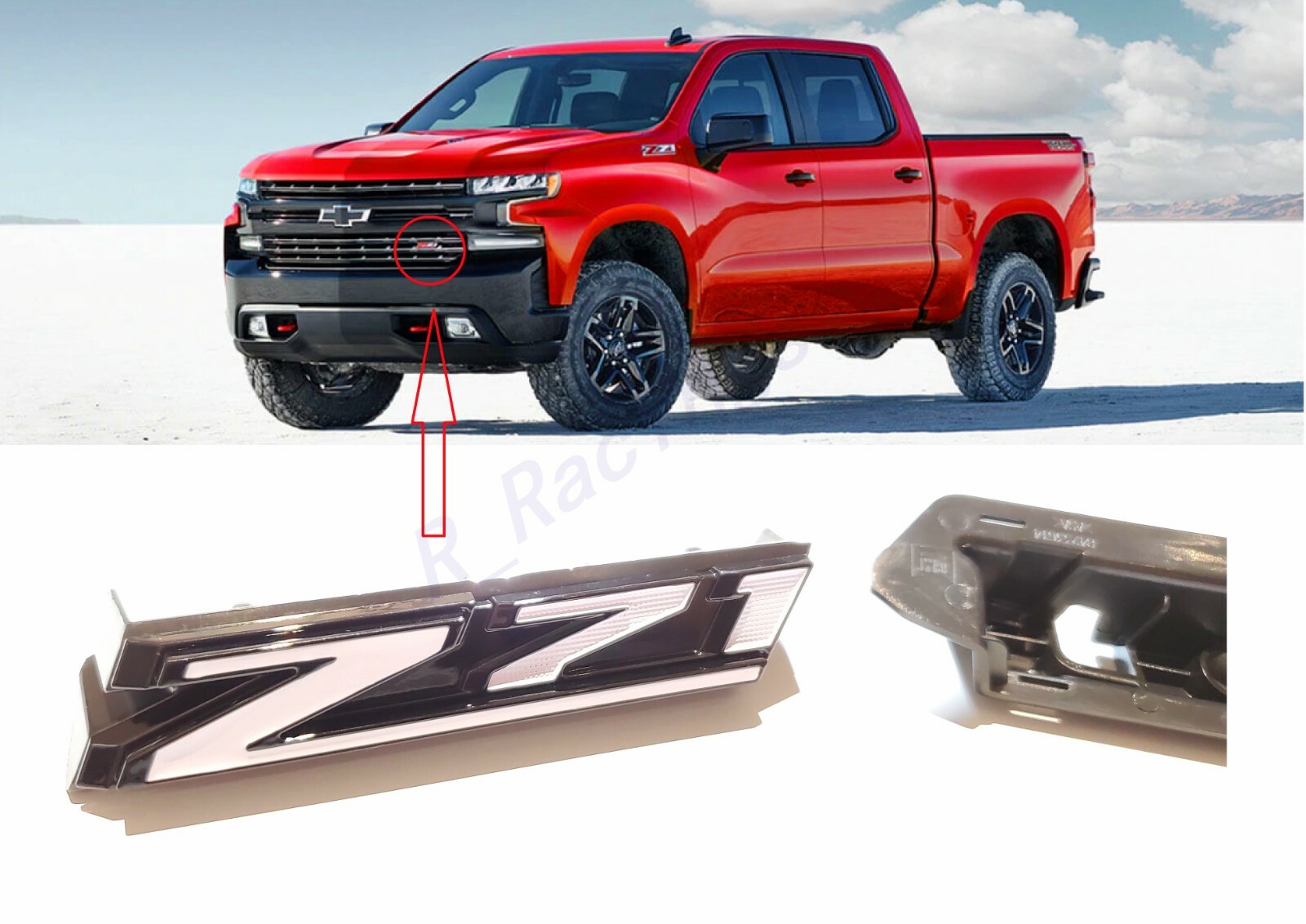 2019-2021 Chevrolet Silverado 1500 Z71 Grille Emblem 84384428 Gloss Black White
