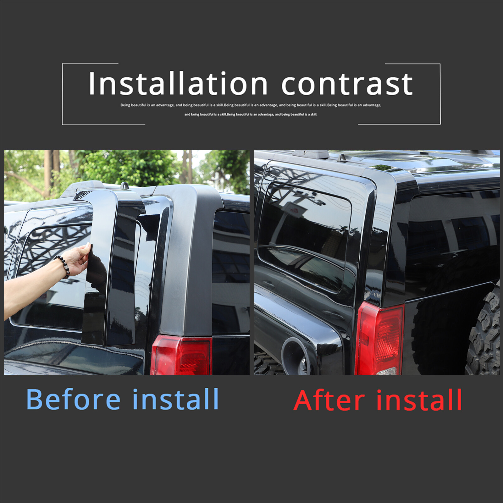 Glossy Black Rear Side D-Column Car Accessories Cover For Hummer H3 2005-09