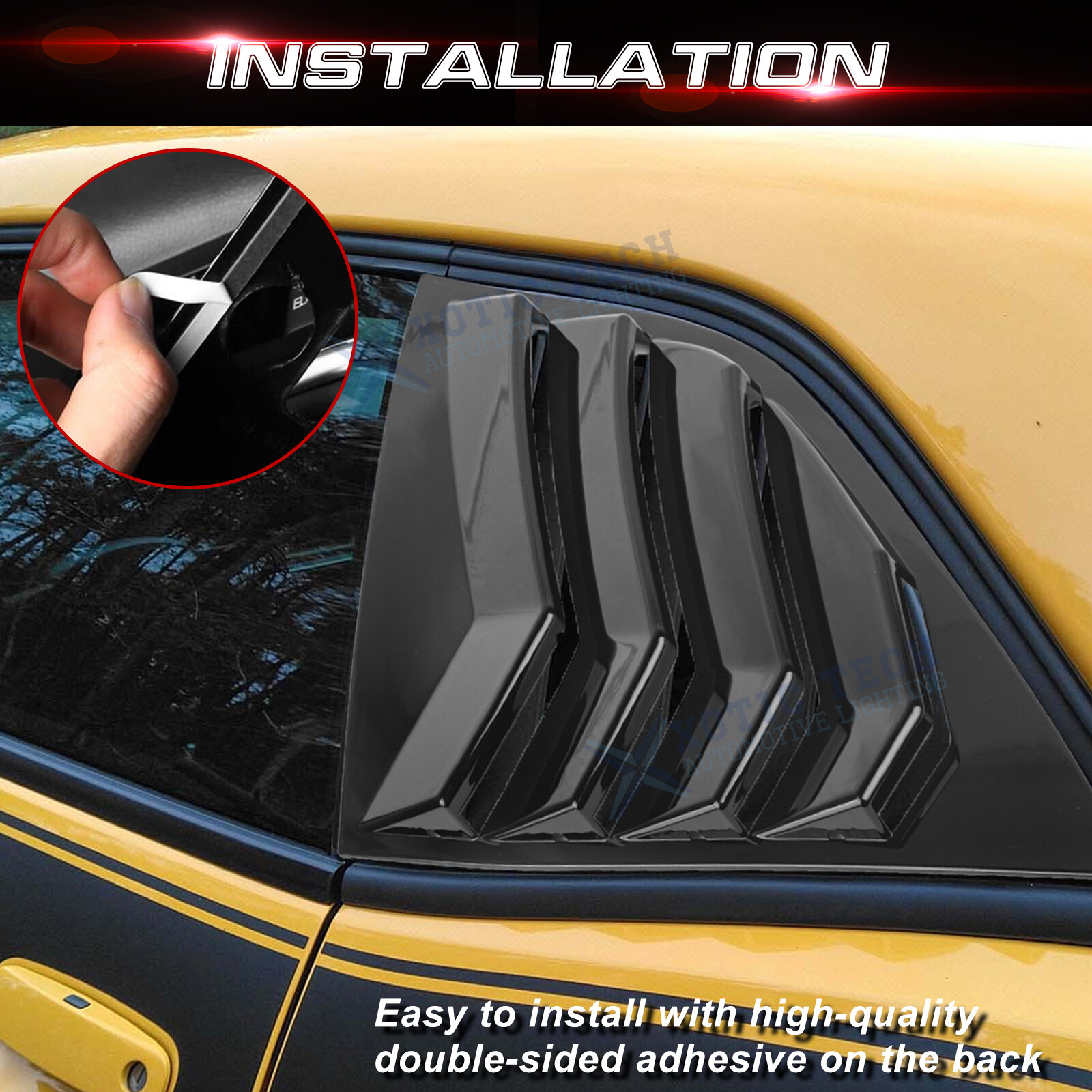 Side Window Louver Blinds Sun Shades Trim For Dodge Challenger 2008+ Gloss Black