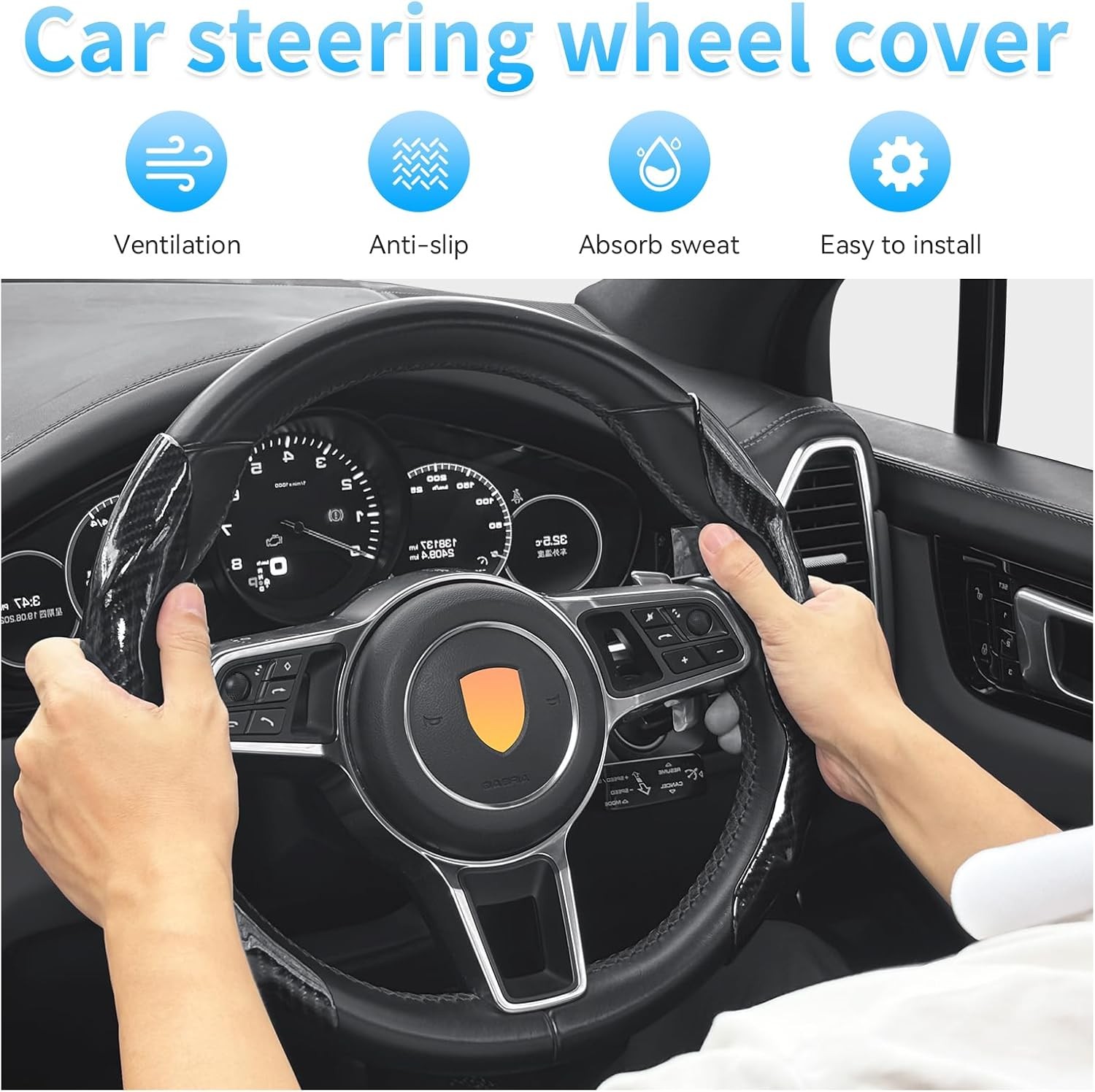 15″ Car Carbon Fiber Steering Wheel Cover Non-slip Protector For Mercedes Benz