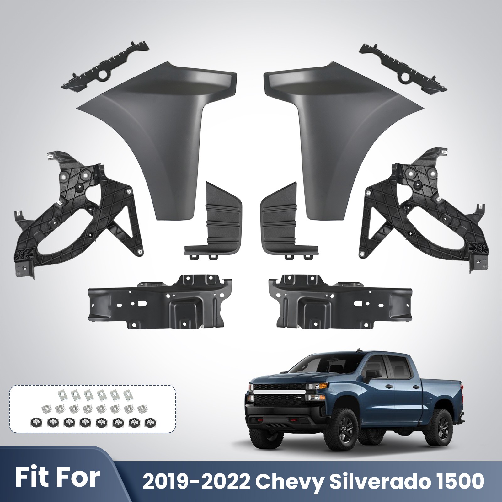 Front Bumper End Cap For 2019-2022 Chevrolet Silverado 1500 w/ Bracket