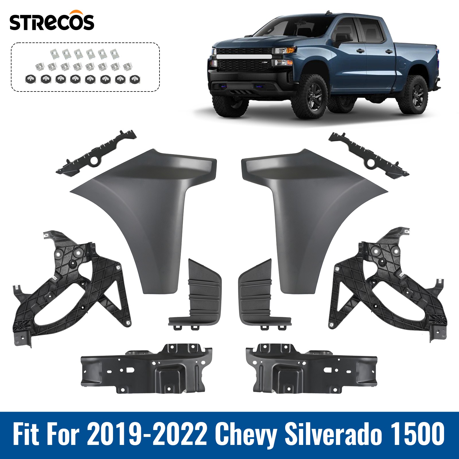 For 2019 2020 2021 2022 Chevy Silverado 1500 Front Bumper End Cap w/ Brackets