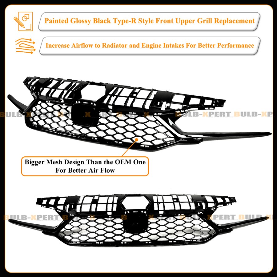 For 25-26 Honda Civic Type-R Style Gloss Black Front Upper Honeycomb Mesh Grille