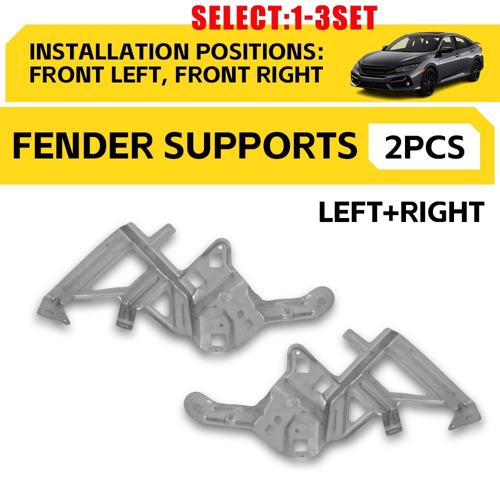 Front Driver & Passenger Fender Supports Bracket for Honda Civic 2016-2021 2-6X