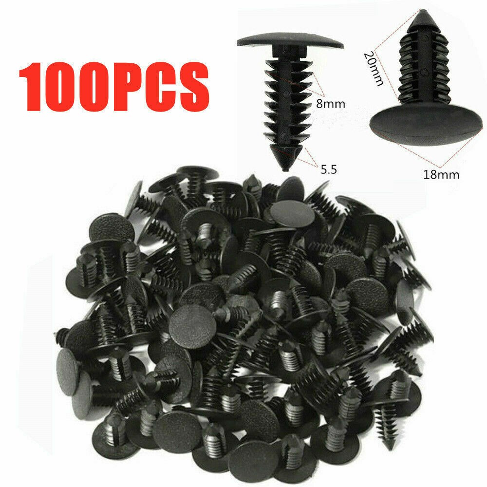 100X 8mm Bumper Clips Auto Car Hole Plastic Rivets Fastener Fender Push Pin NEW
