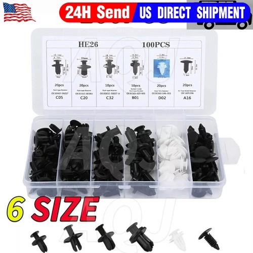 100Pcs Bumper Clips Fender TRIM Car Auto Push Pin Rivet Fastener Panel+4 Tools