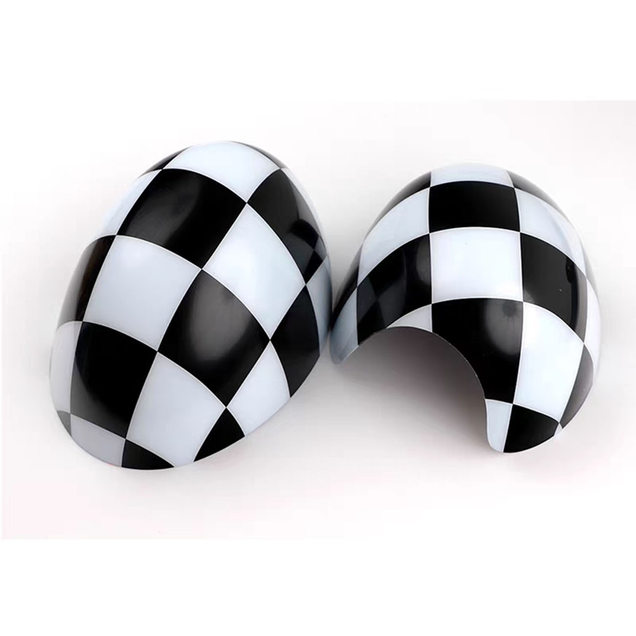 For MINI Cooper R55-R61 Black White Checker Side Mirror Cover Cap Manual Fold