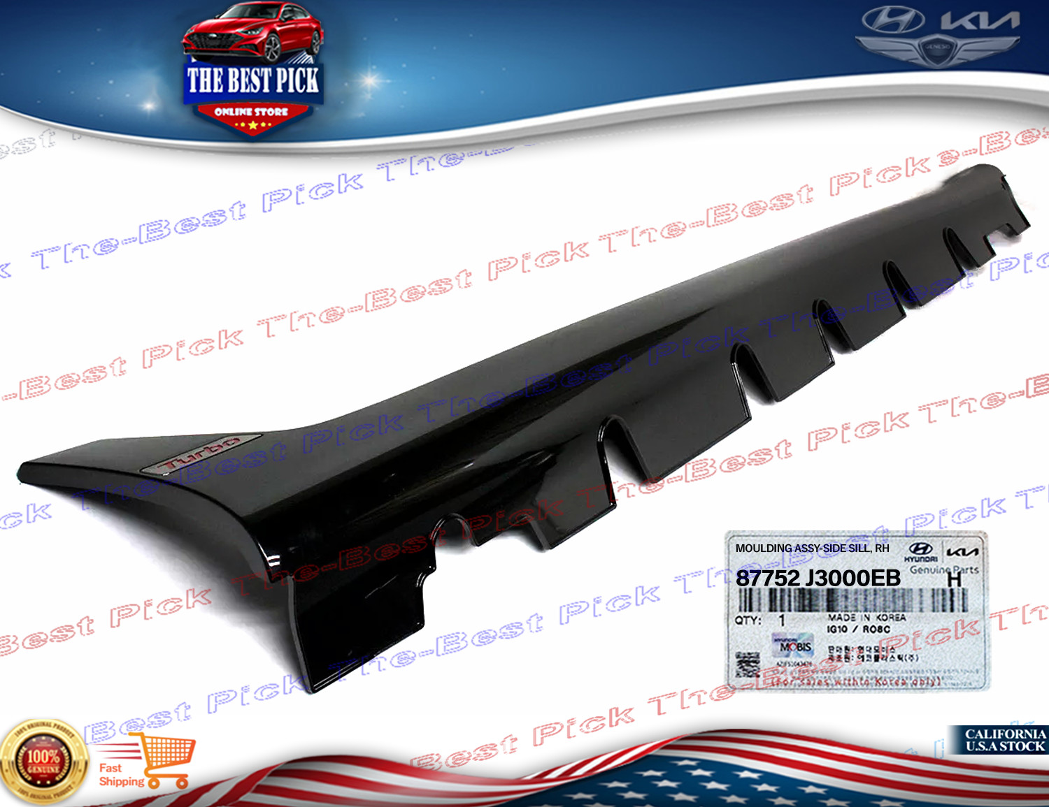 OEM⭐ Rocker Molding Glossy Side Sill RIGHT 2019-2021 Veloster TURBO 87752J3000EB