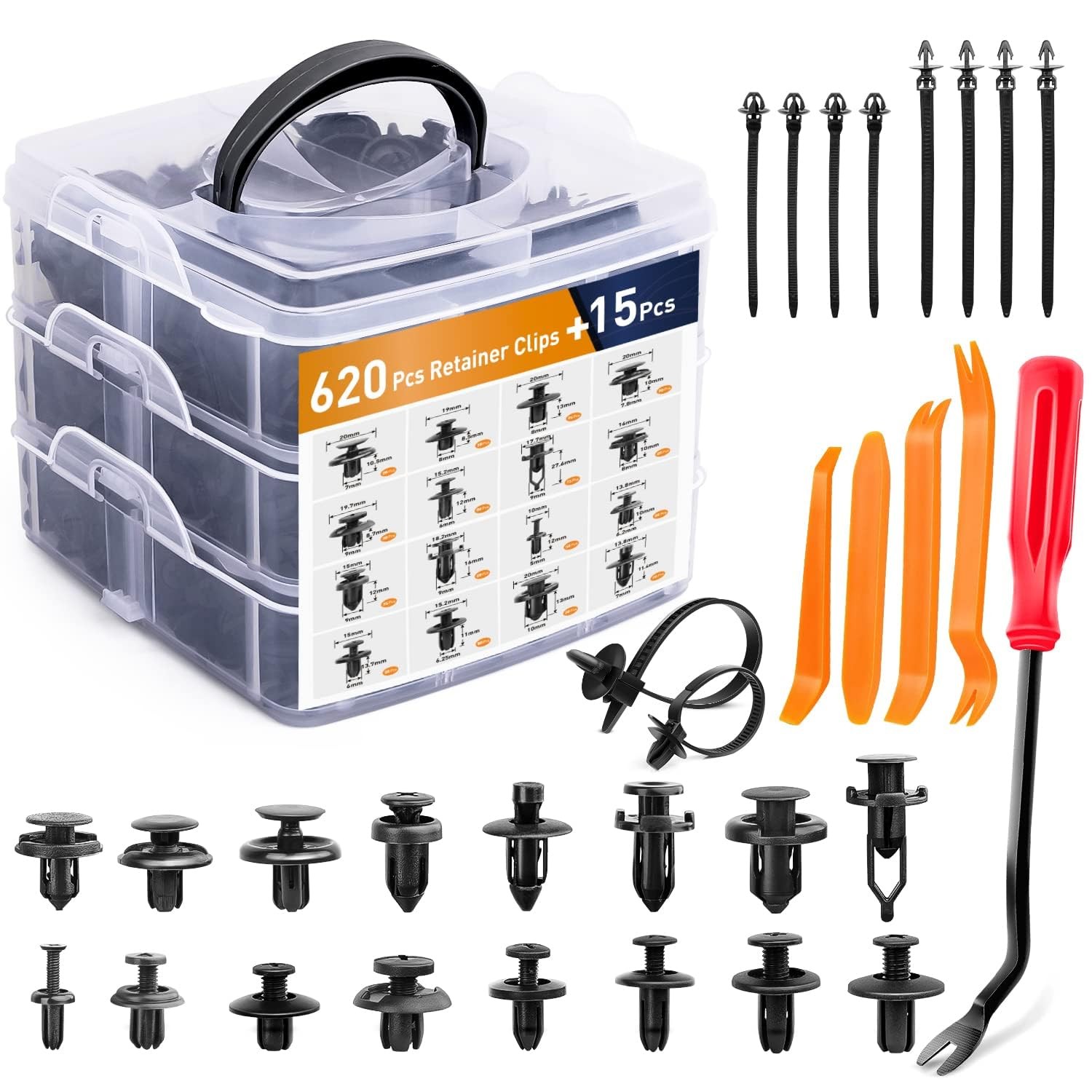 635Pcs Car Push Retainer Clips & Auto Fasteners Assortment 16 Most Popular Si…