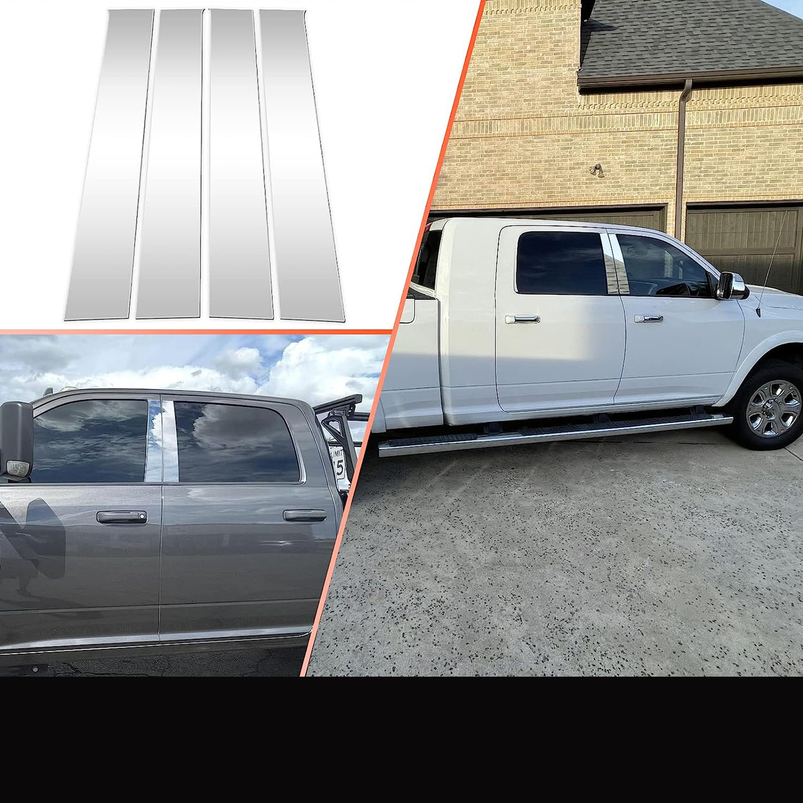 4Pcs Chrome Plated Pillar Posts Door Trim For Dodge Ram 1500 2500 3500 2009-2018