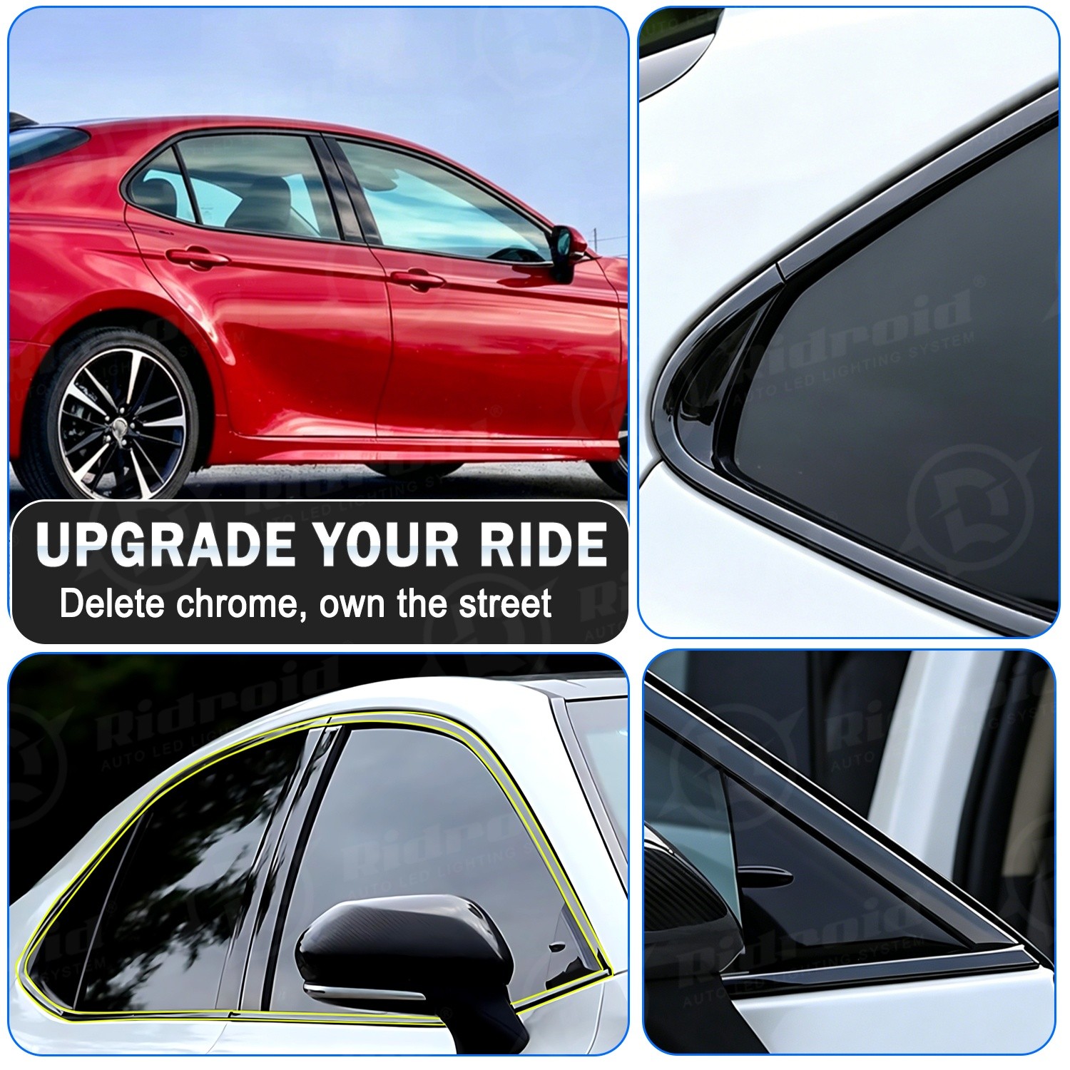 Chrome Delete Blackout Overlay For 2018-24 Toyota Camry Window Trim Left+Right