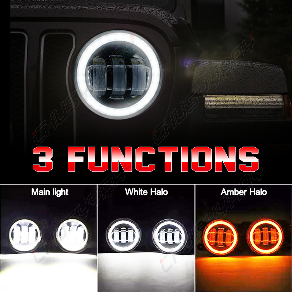 Halo 4 inch Round LED Fog Lights Bumper Driving Lamp For 2009-2018 Dodge Journey