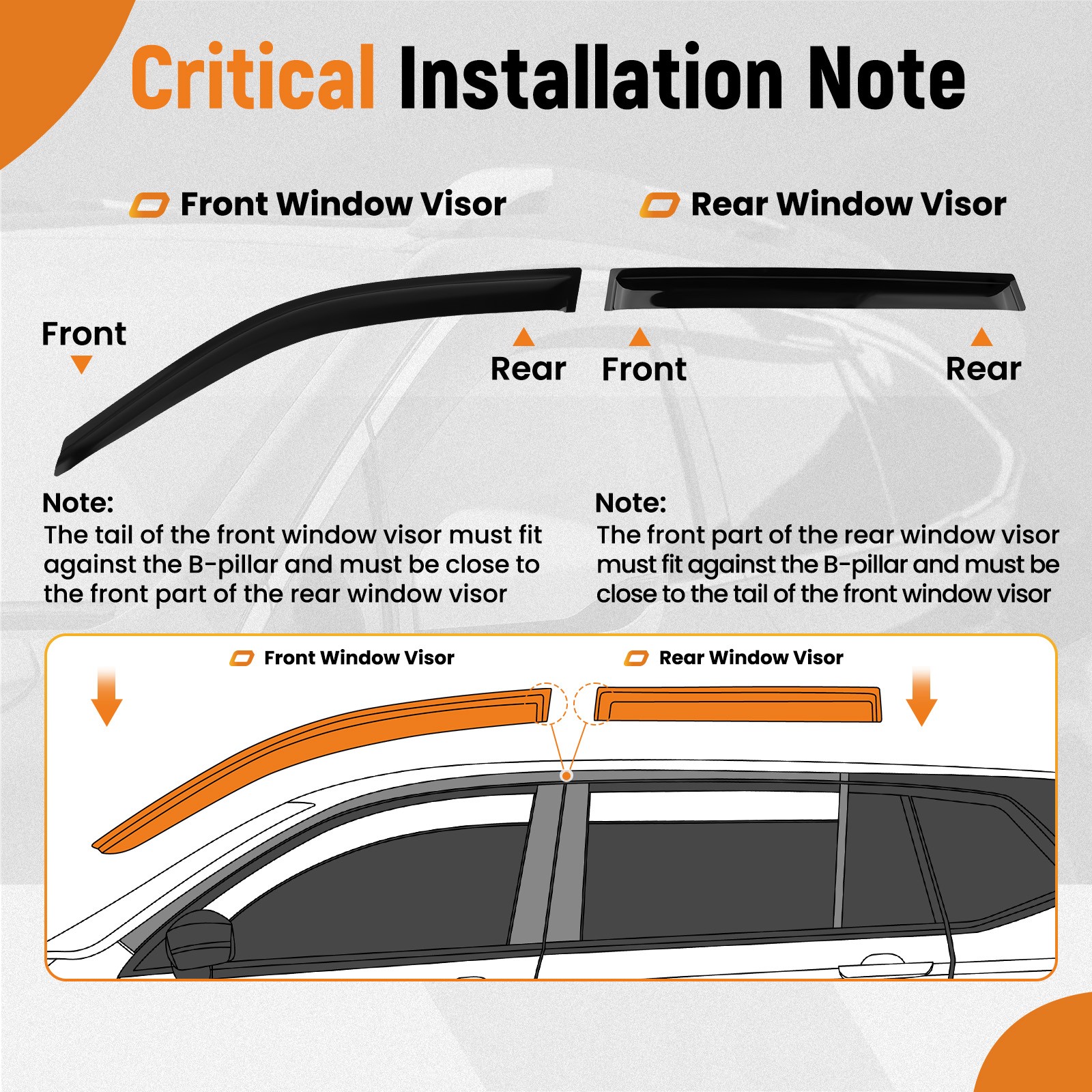 Front Rear Window Visors for Ford F250 F350 F450 F550 Super Duty 1999-2016 4pcs