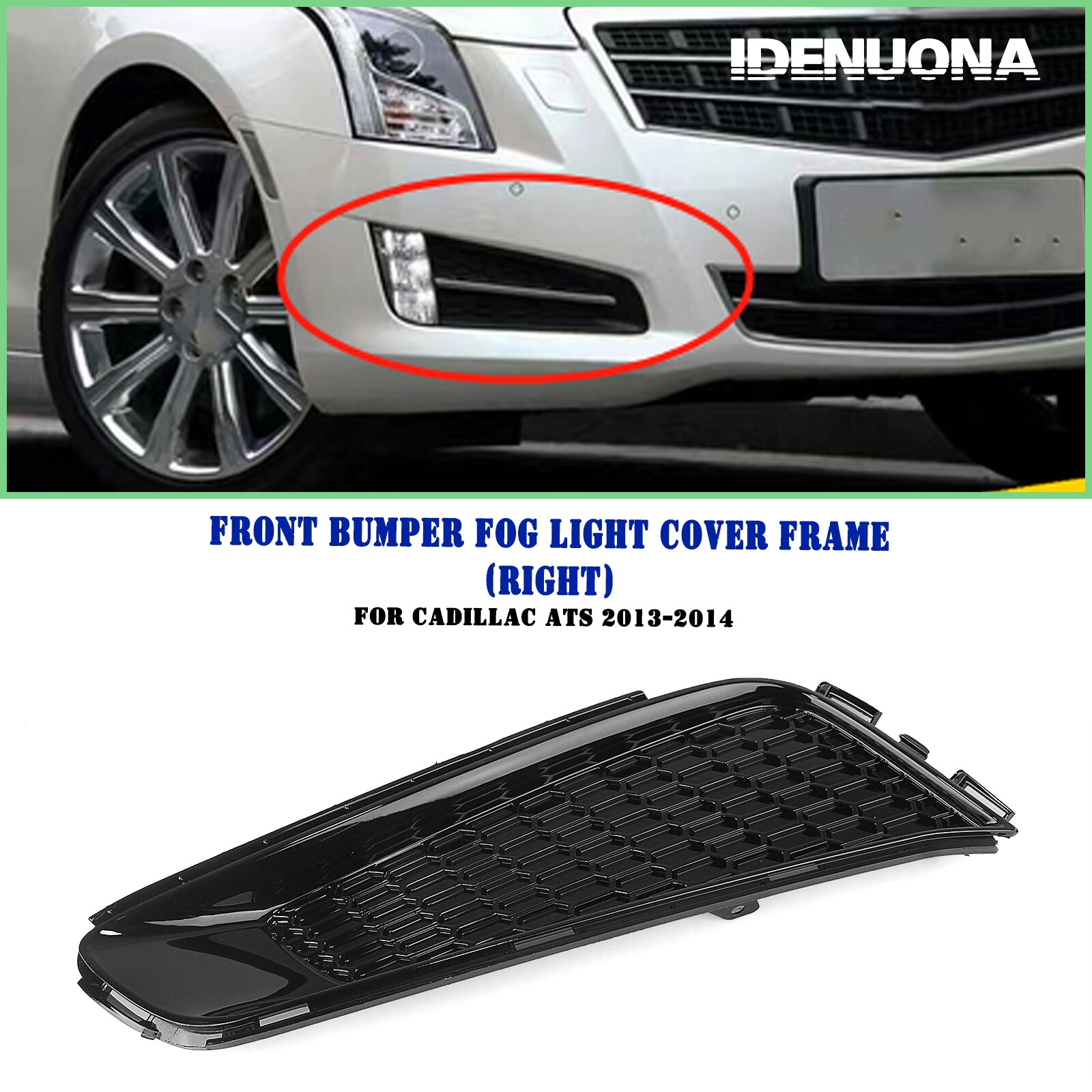 Gloss Black Front Fog Light Cover Air Vent Grille For Cadillac ATS 2013-14 Right