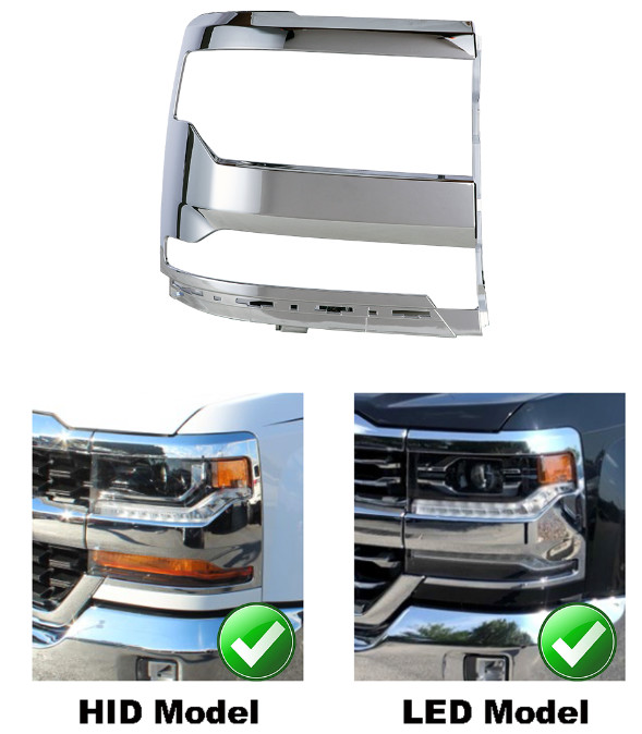 For 2016-2018 Chevy Silverado 1500 LD Chrome Headlight Bezel Cover Passenger