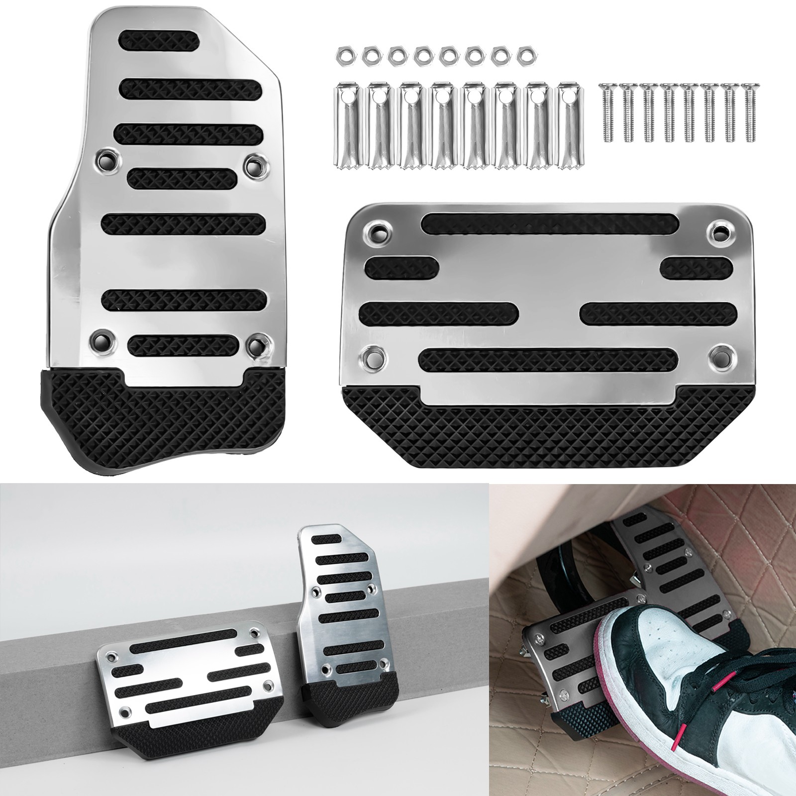 Universal Automatic Gas Brake Foot Pedal Pad Cover Accessories Non-Slip Silver