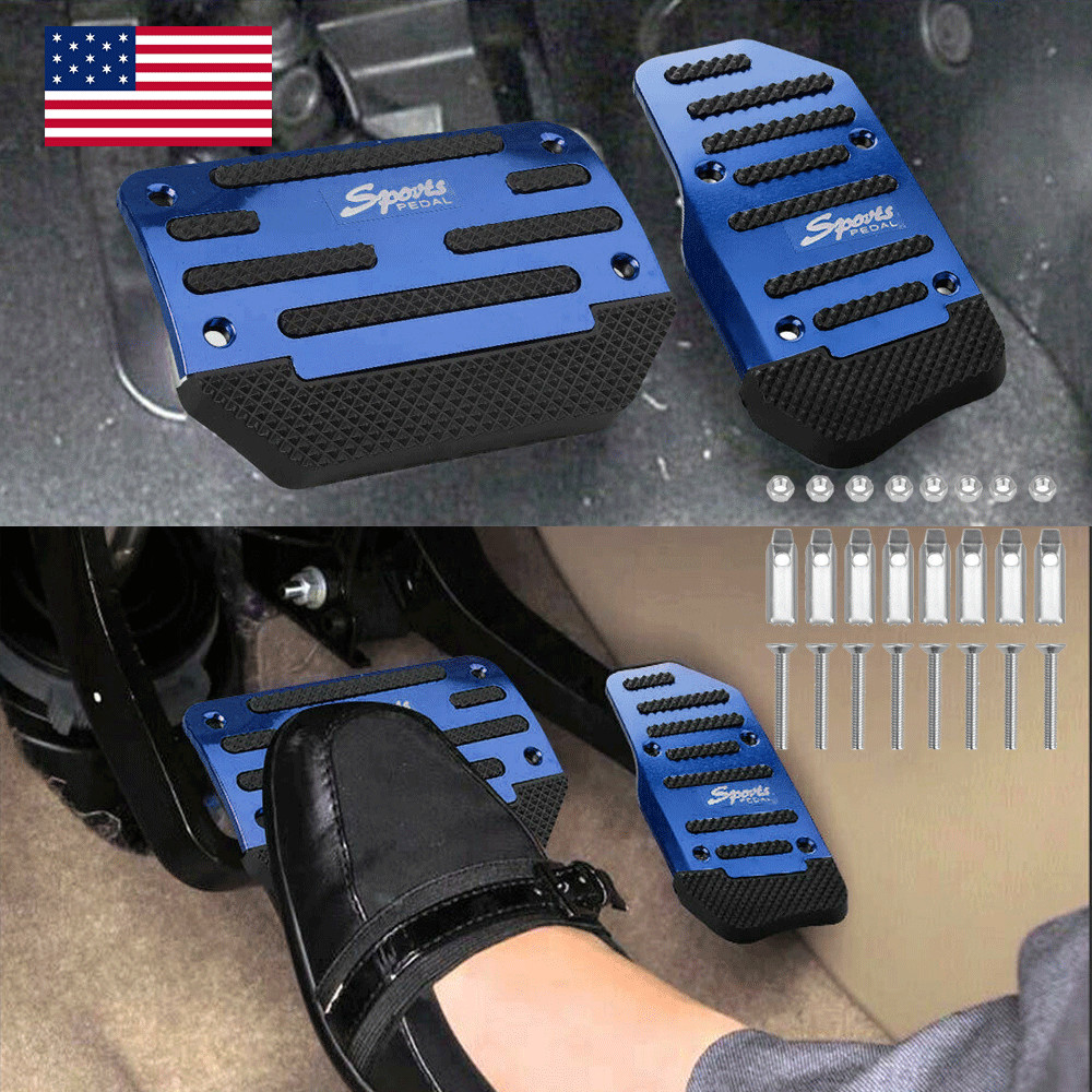 Blue Non-Slip Automatic Gas Brake Foot Pedal Pad Cover Car Accessories Aluminum