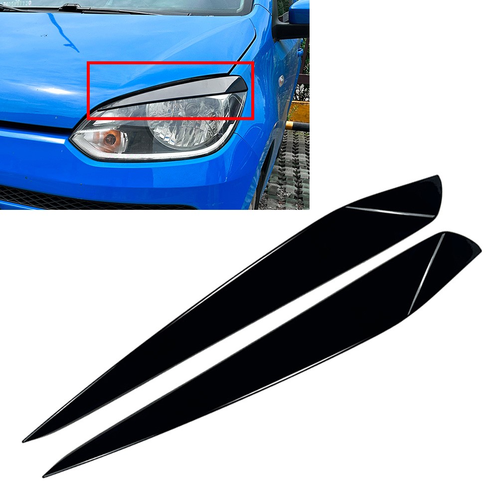 2pcs Glossy Black Headlight Eyebrow Eyelids Cover Trim For VW UP 2011-2015