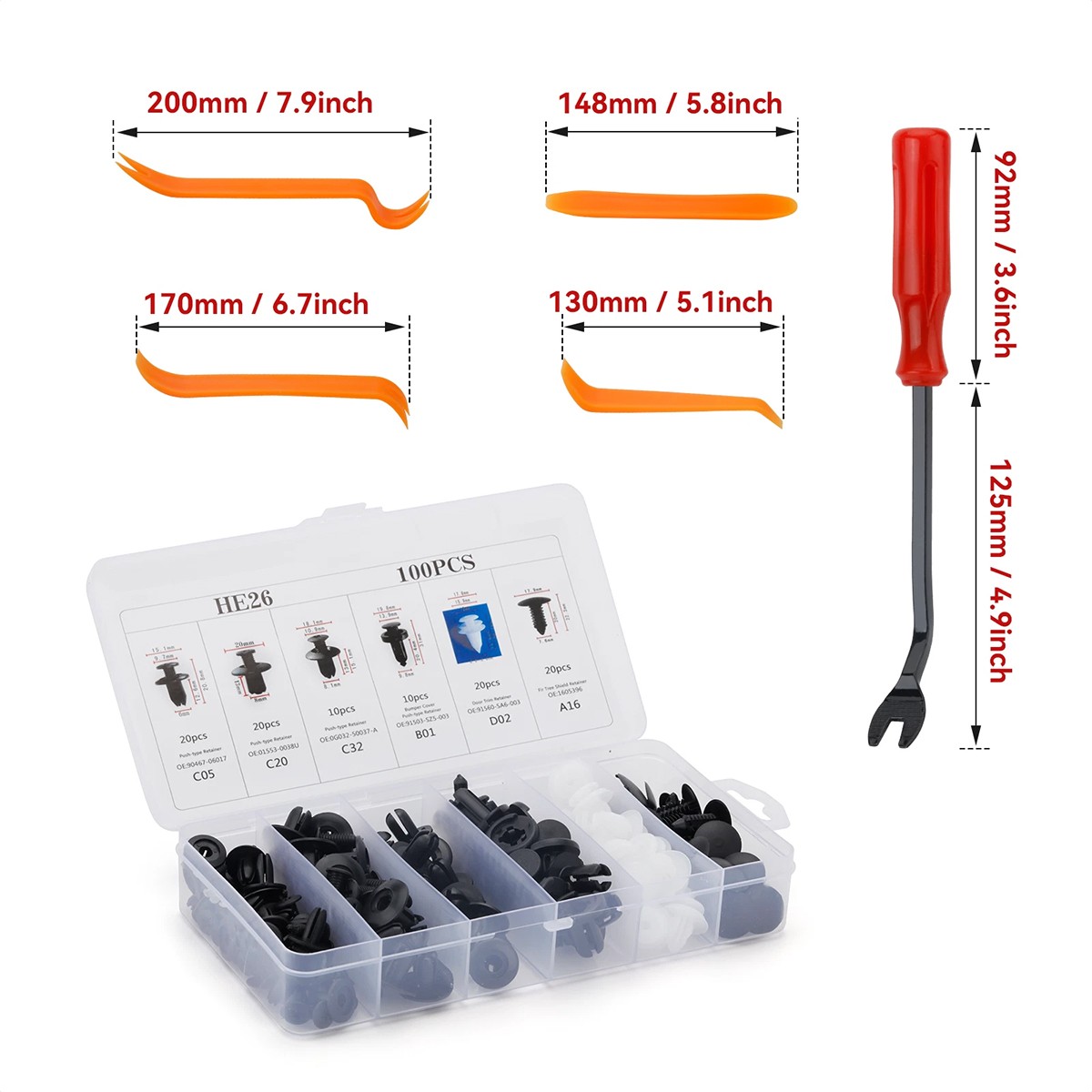 100PCS Car Retainer Auto Fasteners Push Trim Plastic Clips Pin Rivet Bumper Kit