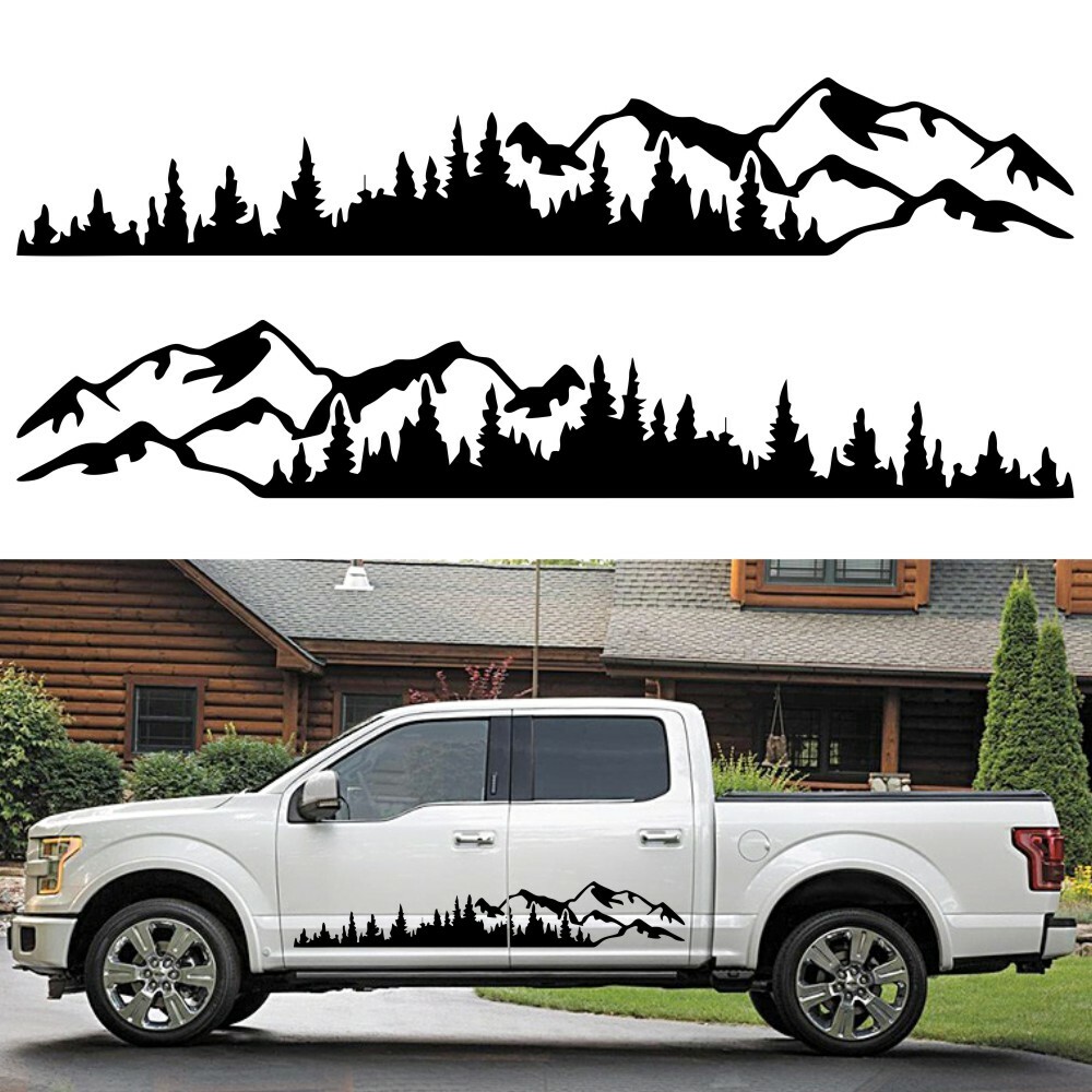 2Pcs Black Mountain Tree Forest Graphic Stickers Side Body Door Decal Universal