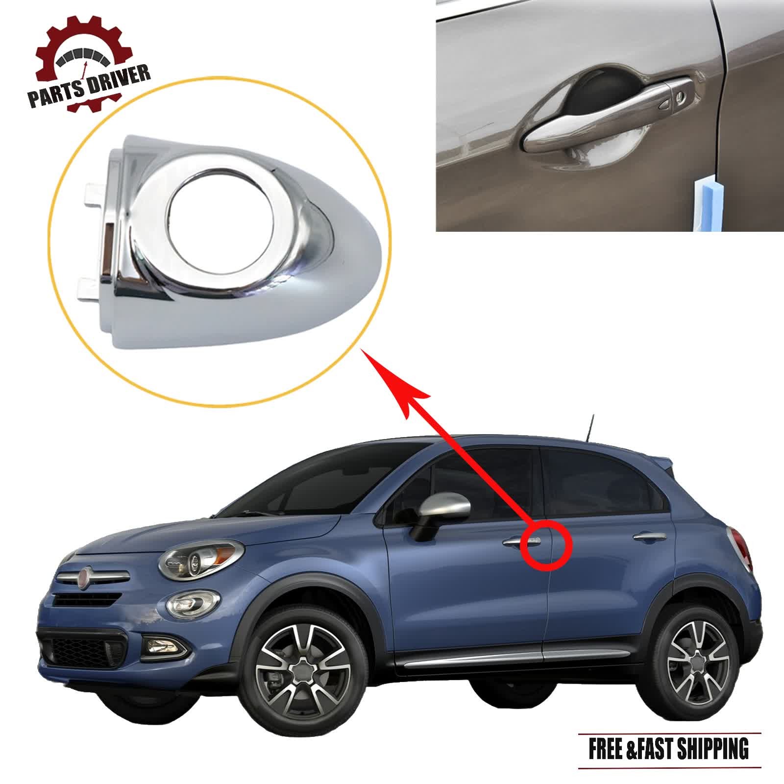 Silver Chrome Door Front Outer Handle Trim Molding Cap For Fiat 500X 2016-2021