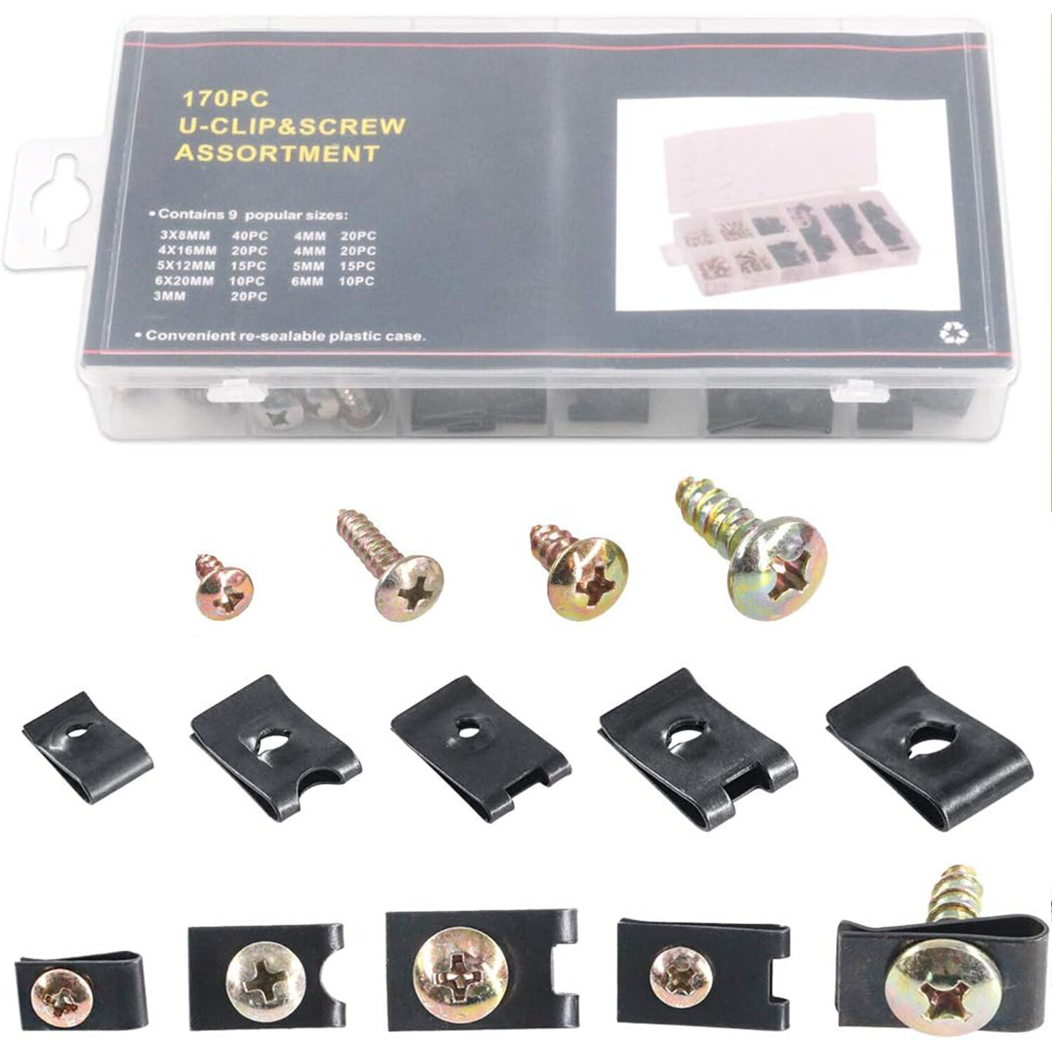 170x Car U-Clip Kit U Nut & Screw Replacement Parts for Dash Door Panel interior