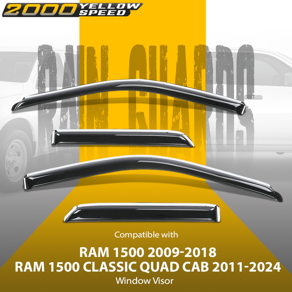 Fits 2009-2024 Ram 1500 & Classic Quad Cab Window Visors Rain Guards Deflectors