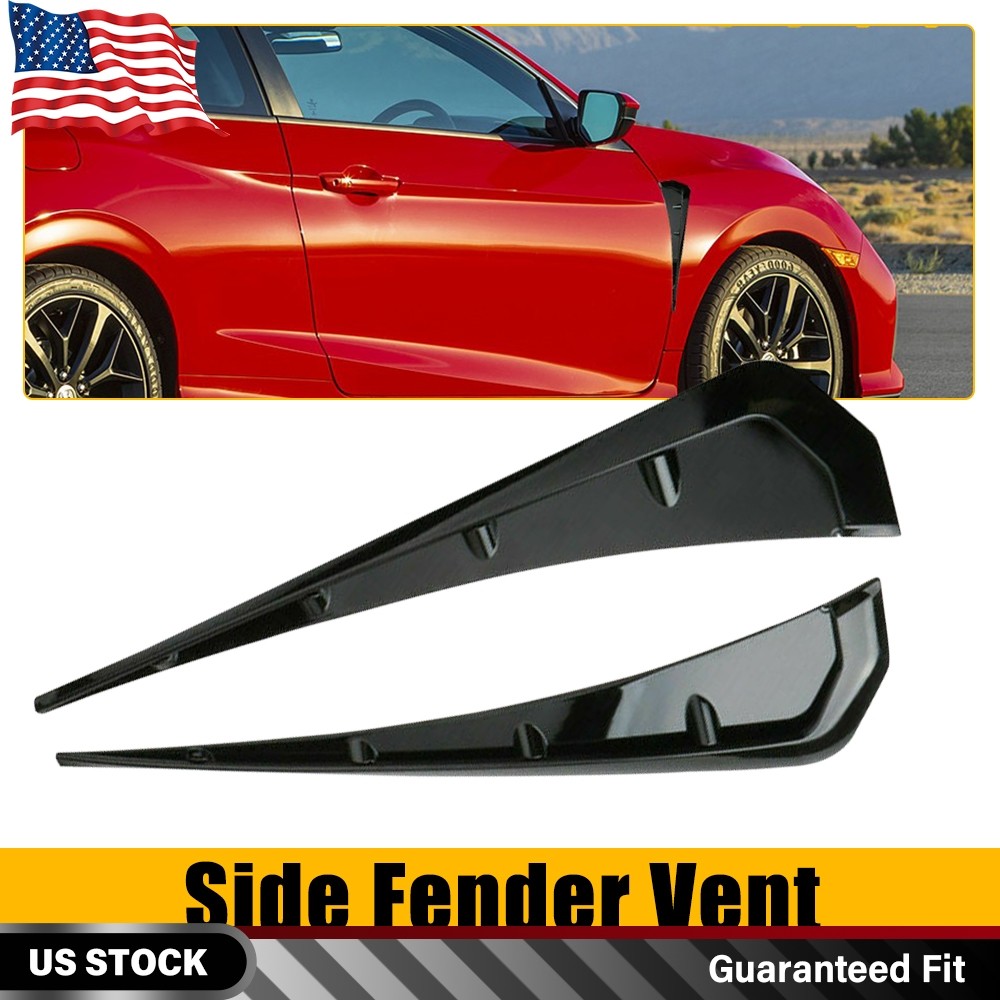 2X Side Fender Vent Cover Trim Glossy Black For 2016-2021 Honda Civic Left+Right