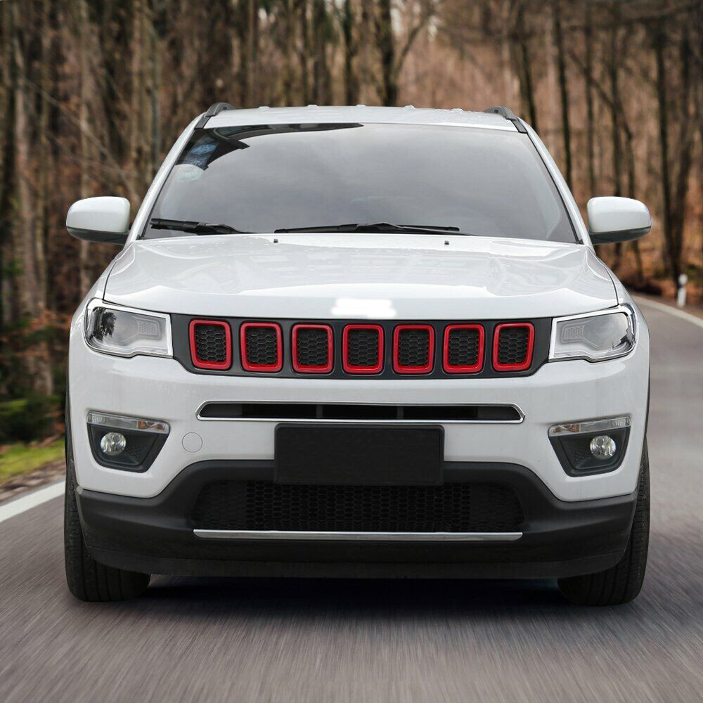 7x Front Grille Grill Cover Inserts Frame Trim Kit for Jeep Compass 2017+ Red