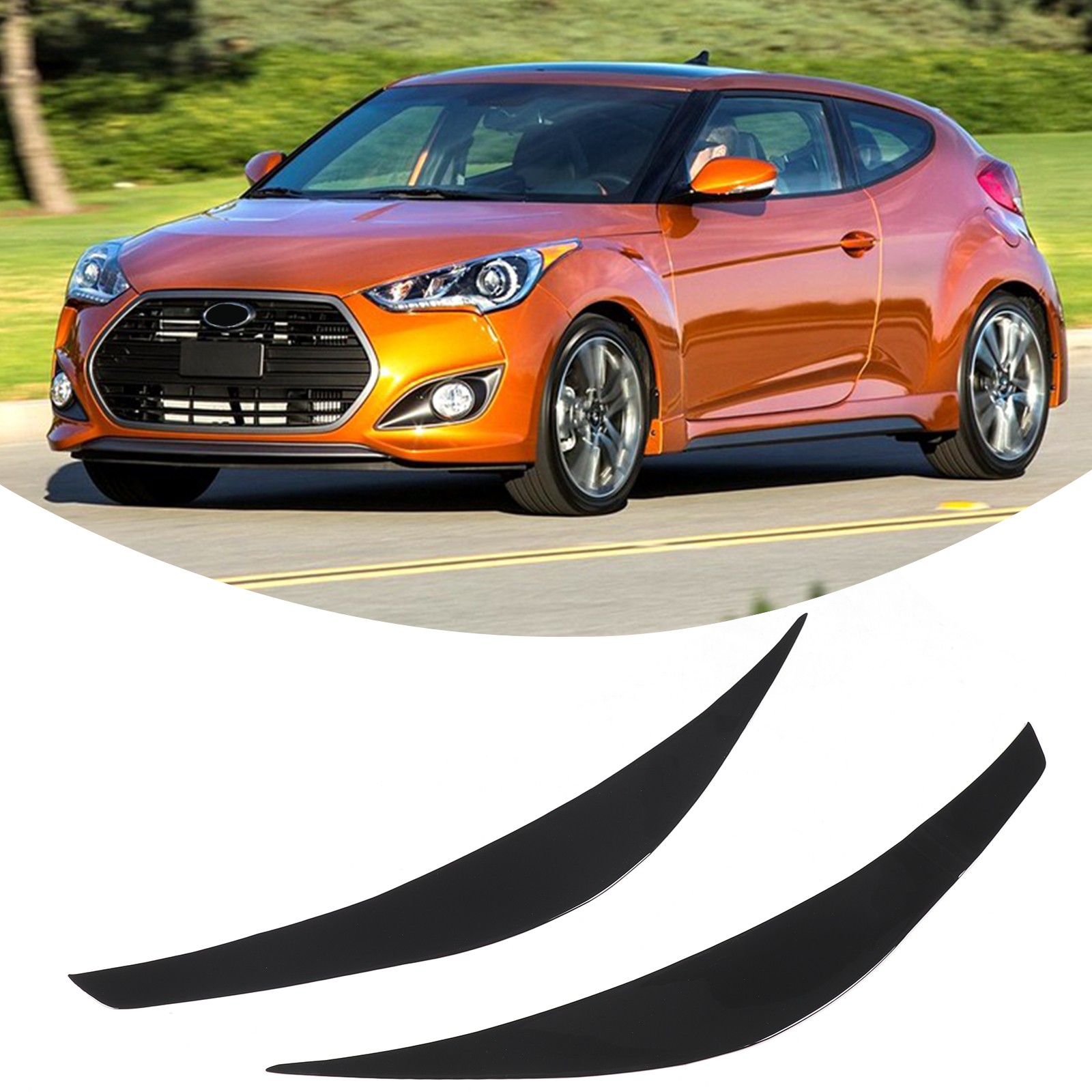 Gloss Black Front Headlight Eyelid Eyebrow Cover For Hyundai Veloster 2011-2017