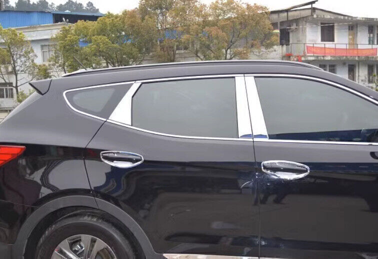 For Hyundai Santa Fe 2013~18 Chrome Steel Window Center BC Pillar Cover Trim 6X